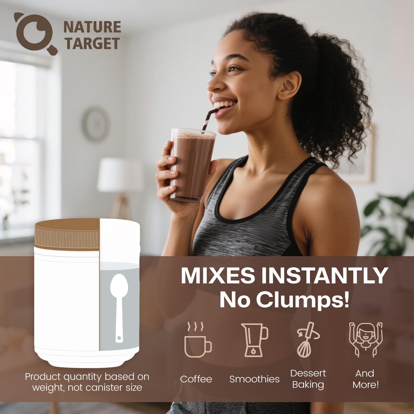Nature Target Chocolate Multi Collagen Peptides promueve bienestar y belleza en tu rutina.