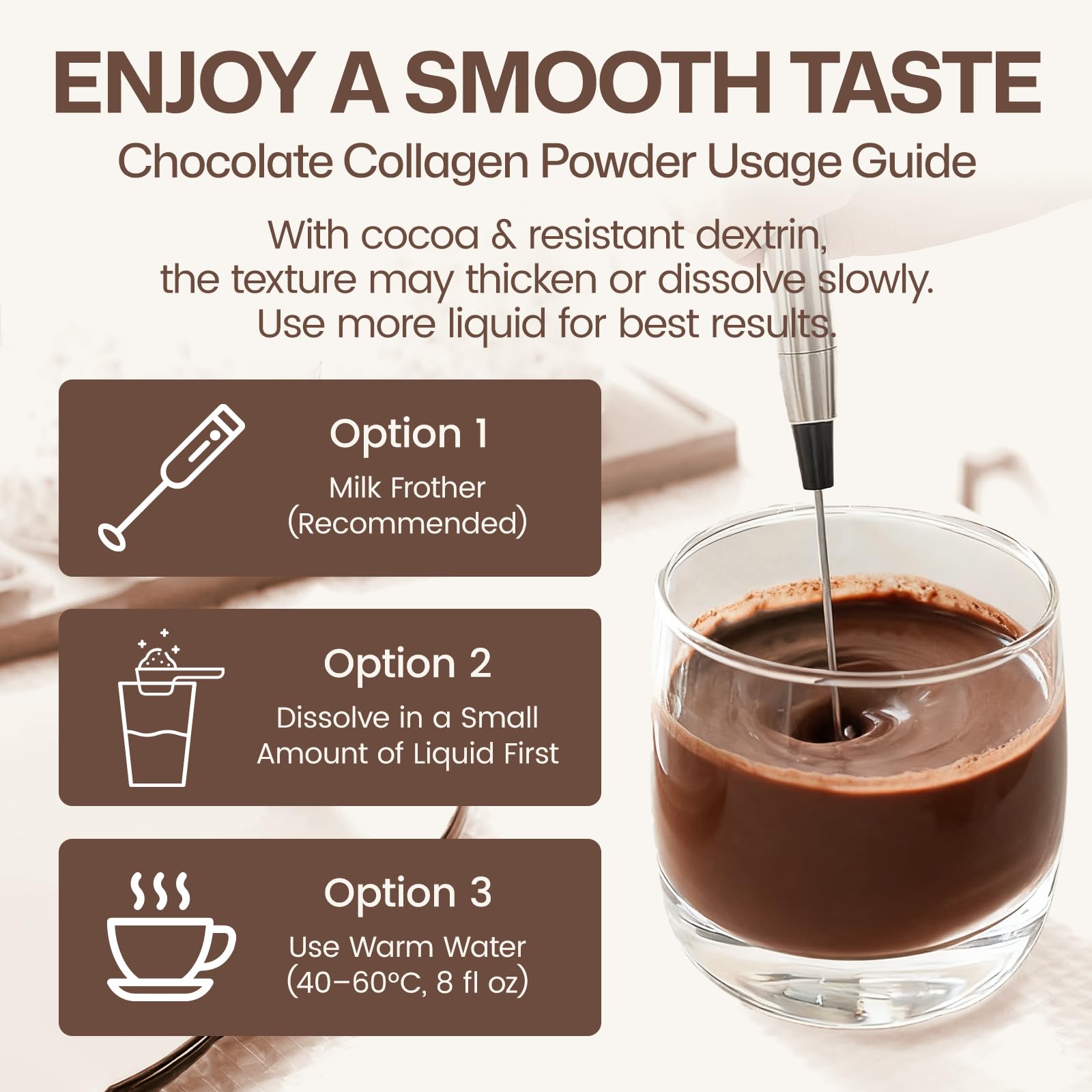 Nature Target Chocolate Multi Collagen Peptides polvo fino para disolver rápido.