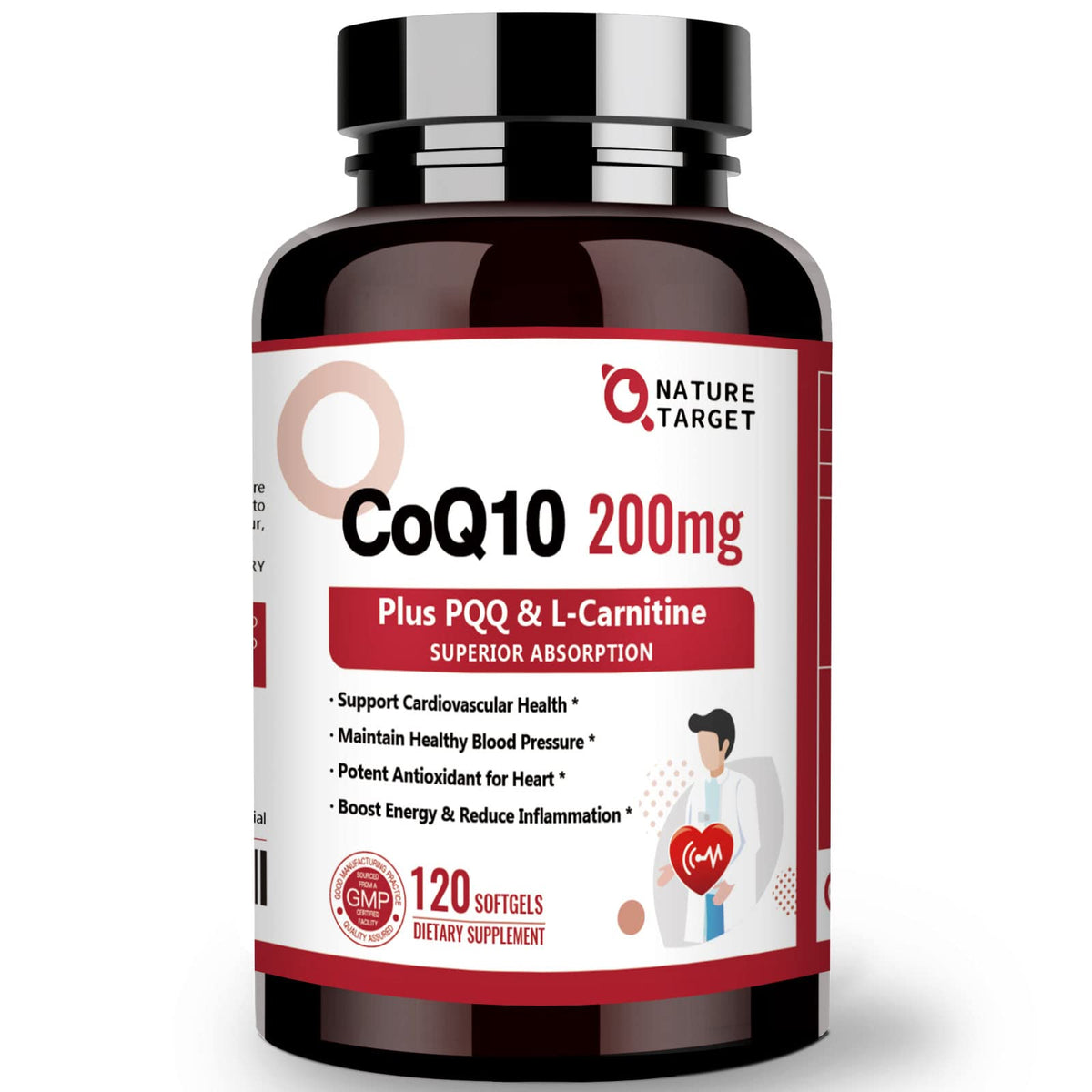Nature Target CoQ10 200mg botella, foto de envase para consumo diario.