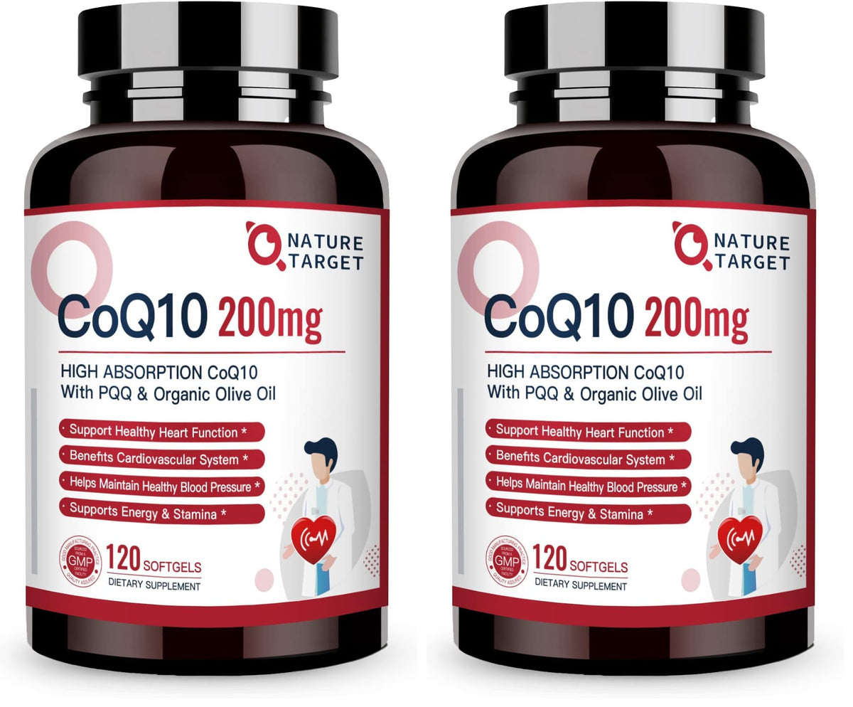 Nature Target CoQ10 en cápsulas suaves con aceite de oliva, mejora de absorcion para energía diaria