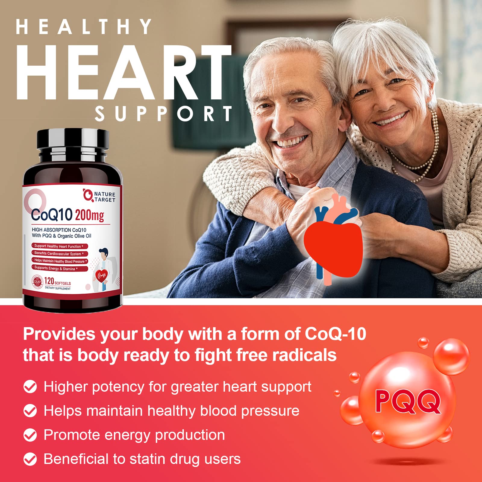 Cápsulas suaves Nature Target CoQ10 de 200 mg diseñadas para absorcion optimizada