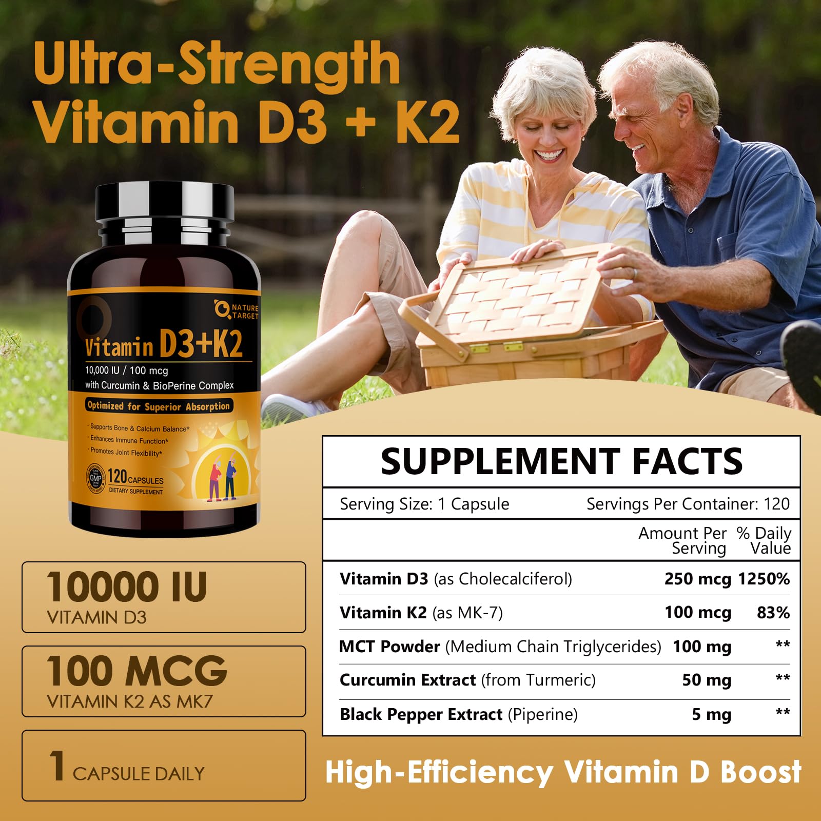 NATURE TARGET D3 K2 MK-7 con MCT, mejor absorción liposoluble.