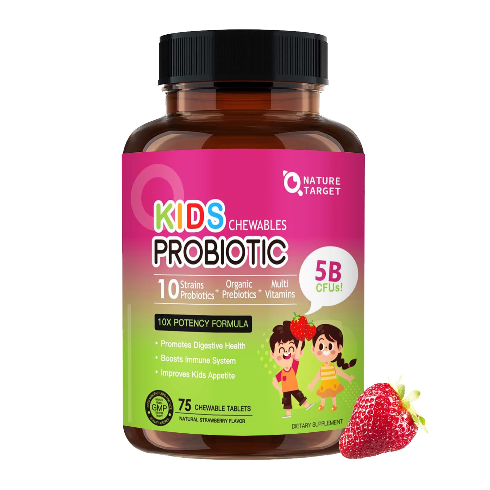 Nature Target Kids Probiotico frasco colorido para apoyo digestivo diario de los niños