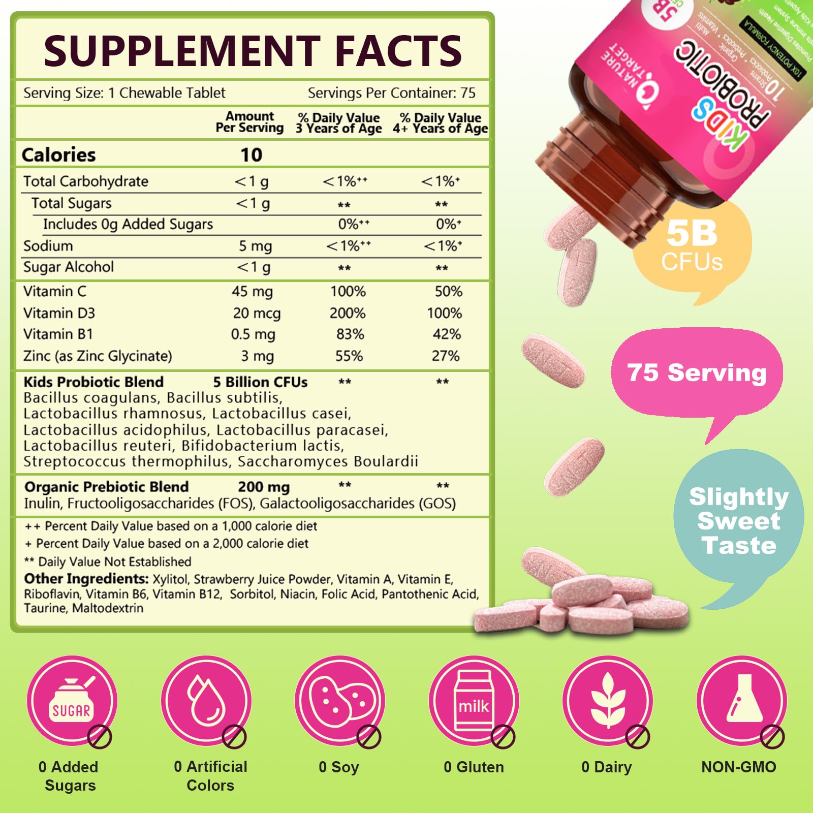 Nature Target Kids Probiotico sabor fresa, opción para apoyo digestivo suave