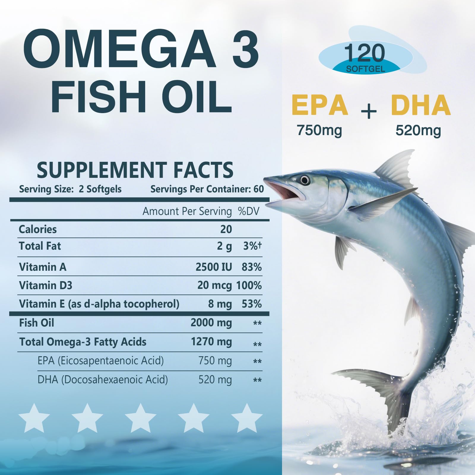 NATURE TARGET Omega-3 etiqueta muestra D3, E y A para apoyo inmune.