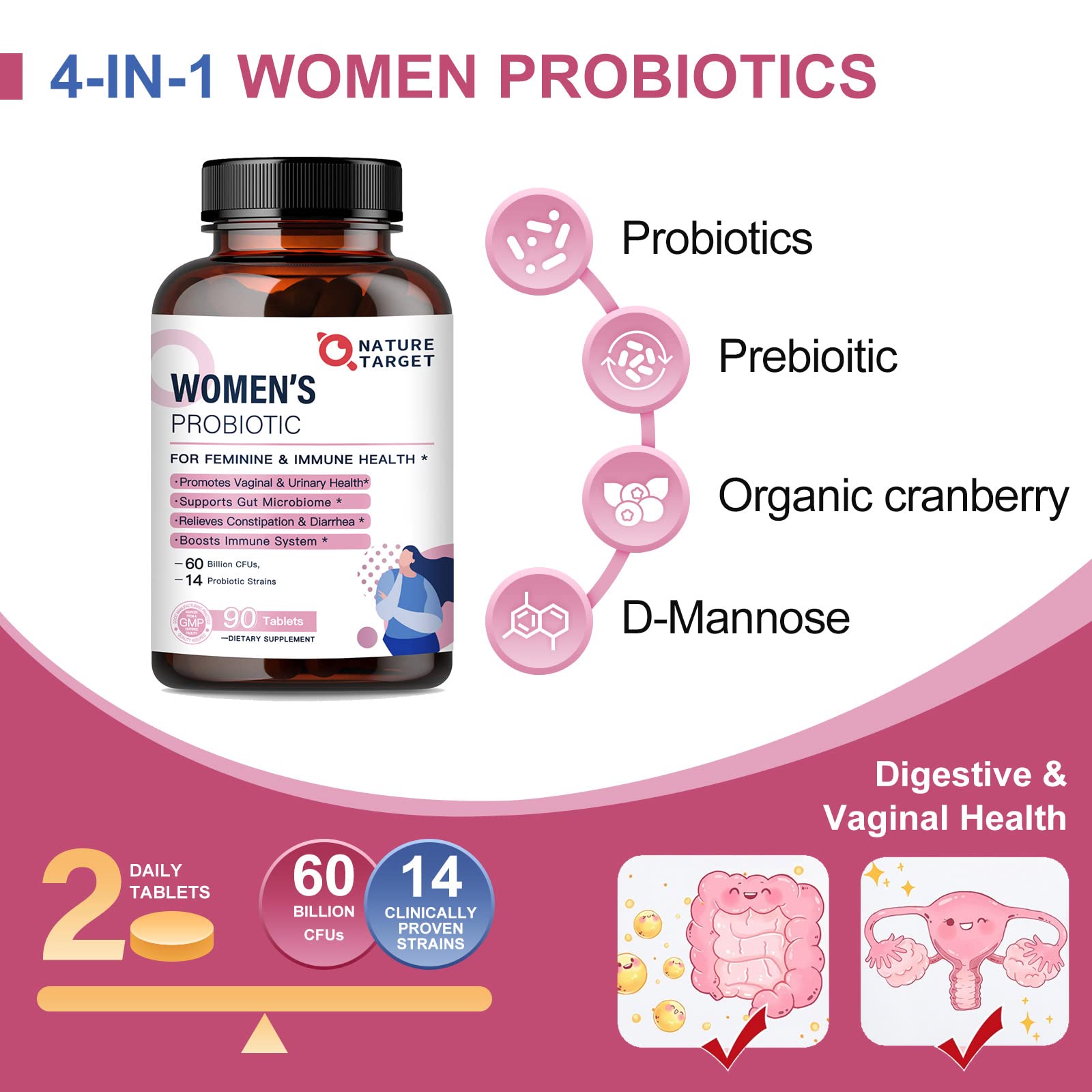 Nature Target Probiotics: 14 cepas para equilibrio de la microbiota femenina.