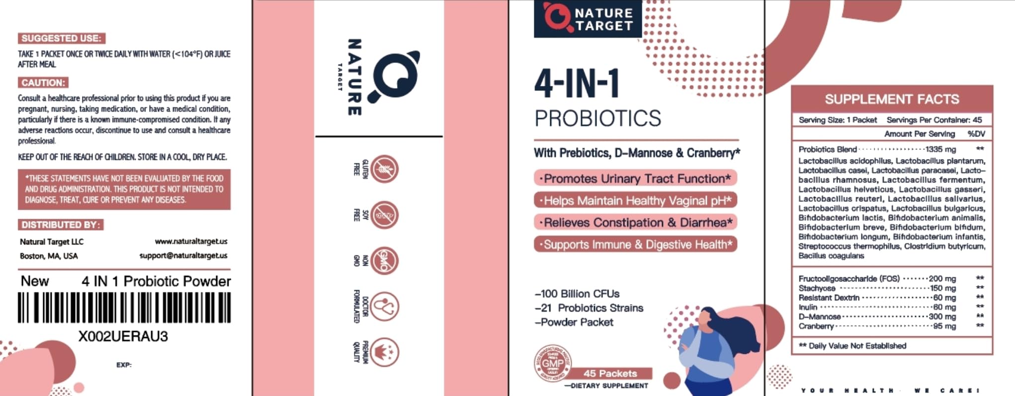 NATURE TARGET Probiotics para bienestar diario, digestión y tracto urinario.