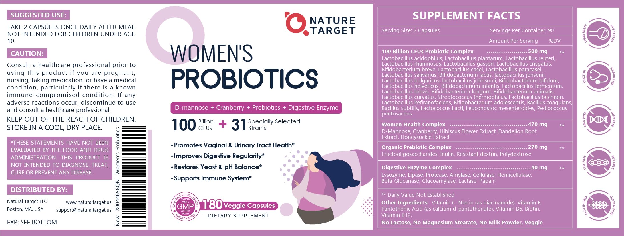 Nature Target Probiotics dosificación ajustable para 90 días.