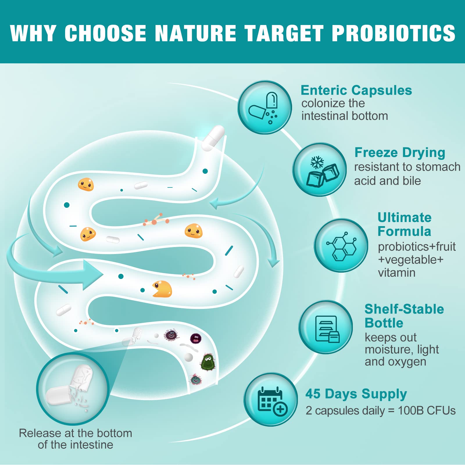 Nature Target Probiotics etiqueta clara para identificar cepas beneficiosas