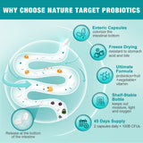 Nature Target Probiotics etiqueta clara para identificar cepas beneficiosas