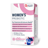 Nature Target Probiotics: tabletas en botella para apoyo digestivo femenino.