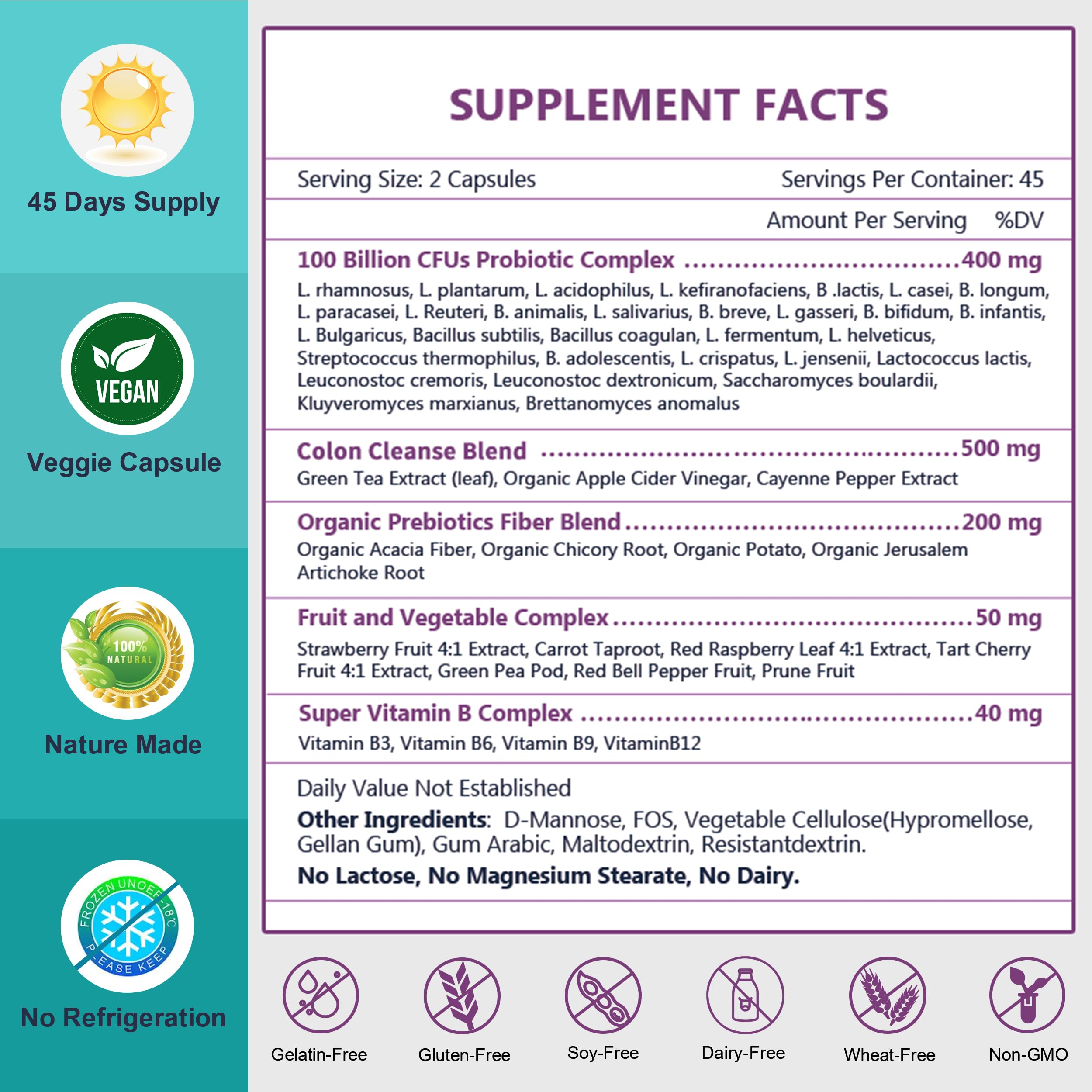 Nature Target Probiotics cápsulas para peristalsis intestinal y limpieza del colon