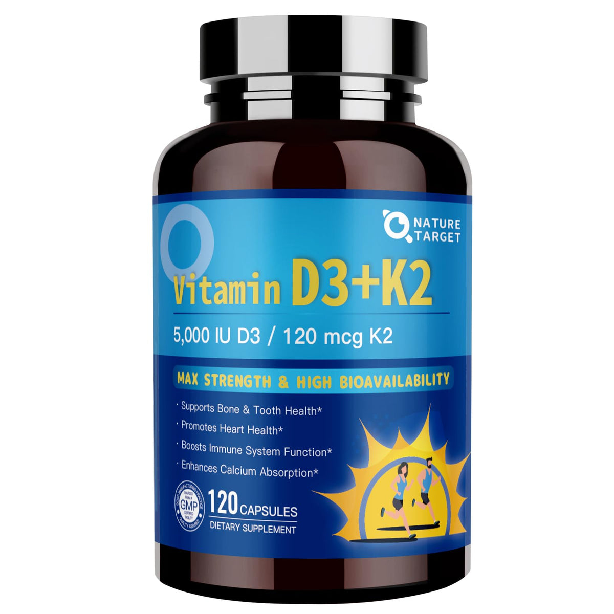 NATURE TARGET Vitamin D3 K2 balance botella: apoyo diario para huesos y defensas.
