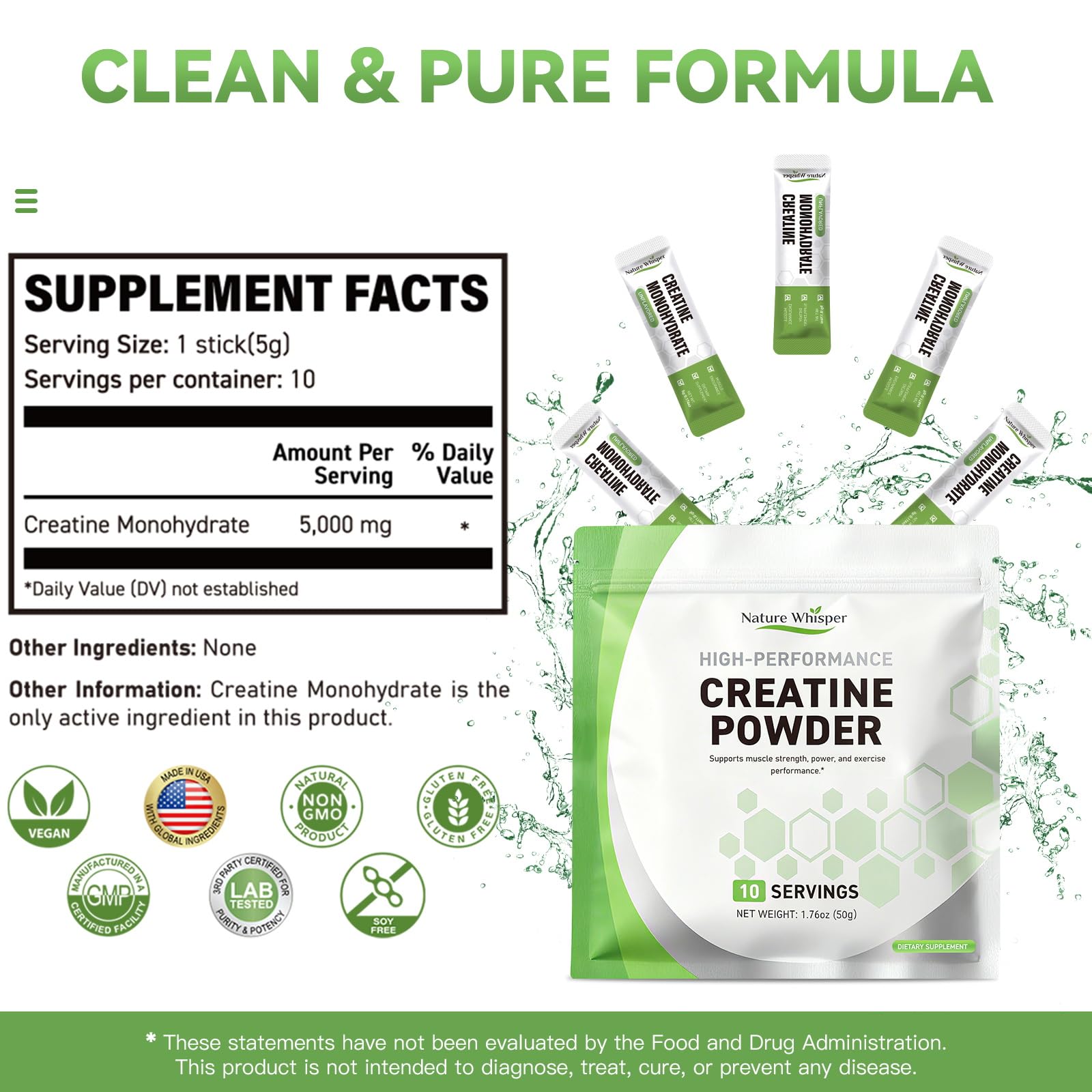 Uso diario de Nature Whisper Creatina monohidrato para consistencia