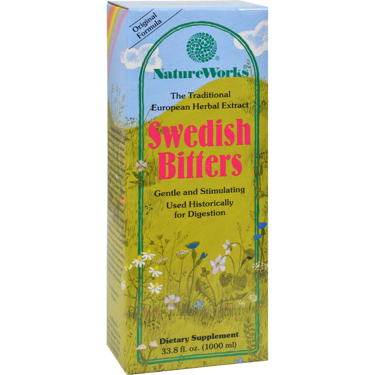 Nature Works Bitters Suecos, botella-vertido, posible apoyo a la experiencia digestiva diaria.