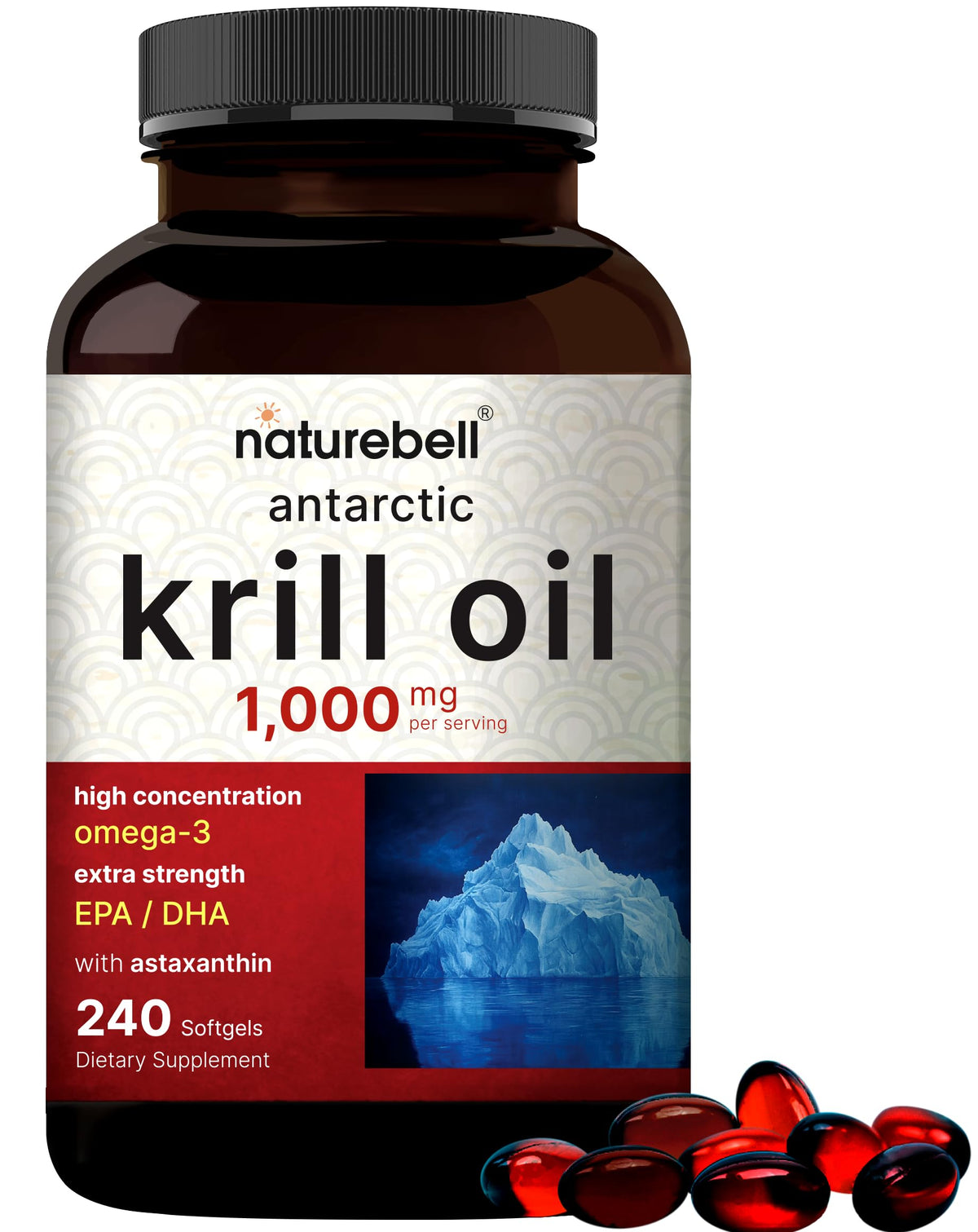 NatureBell Aceite Krill Antártico 1000 mg, soporte para corazón y articulaciones.