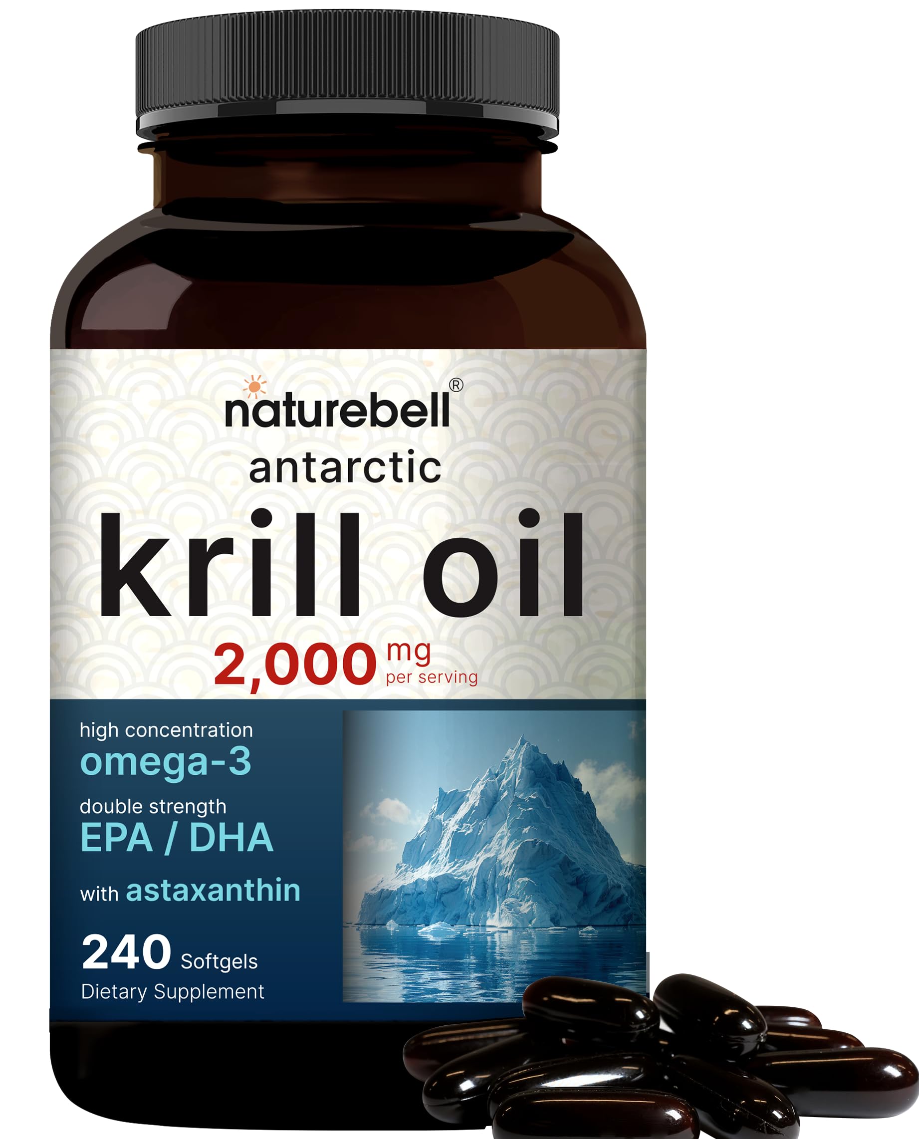 NatureBell Aceite de Krill Antártico 2000 mg en cápsulas, apoyo para articulaciones.