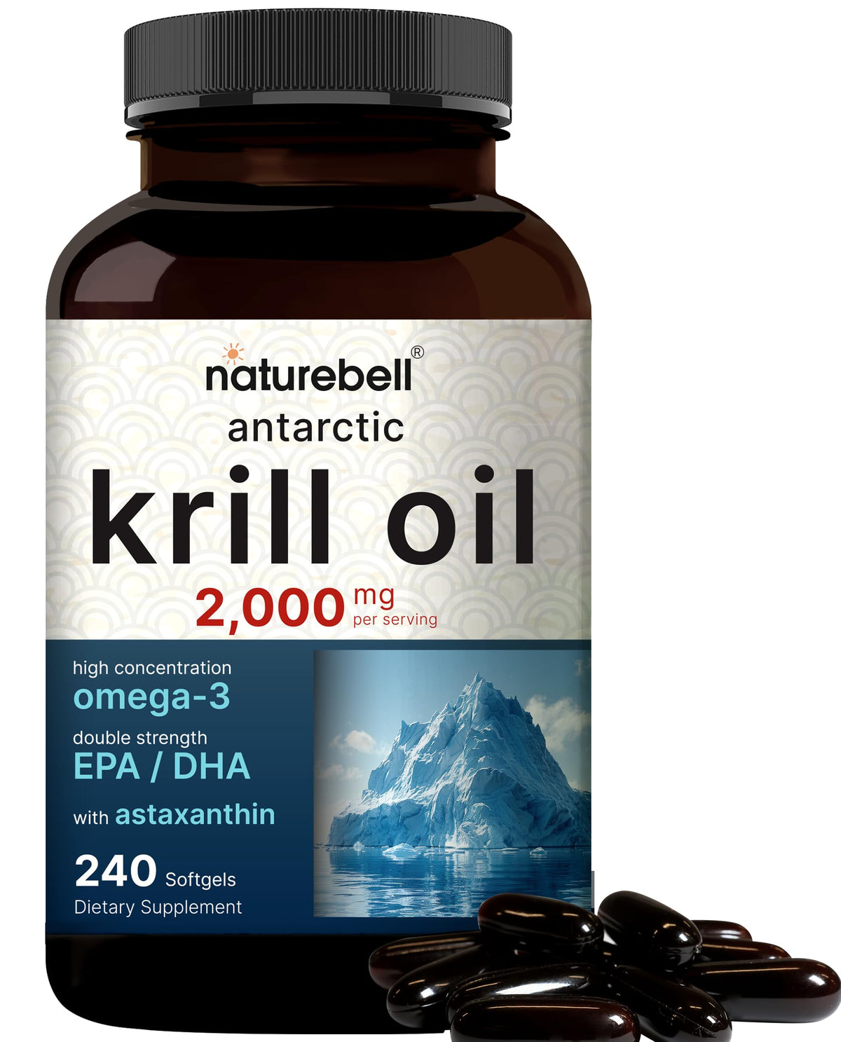 NatureBell Aceite de Krill Antártico 2000 mg en cápsulas, apoyo para articulaciones.