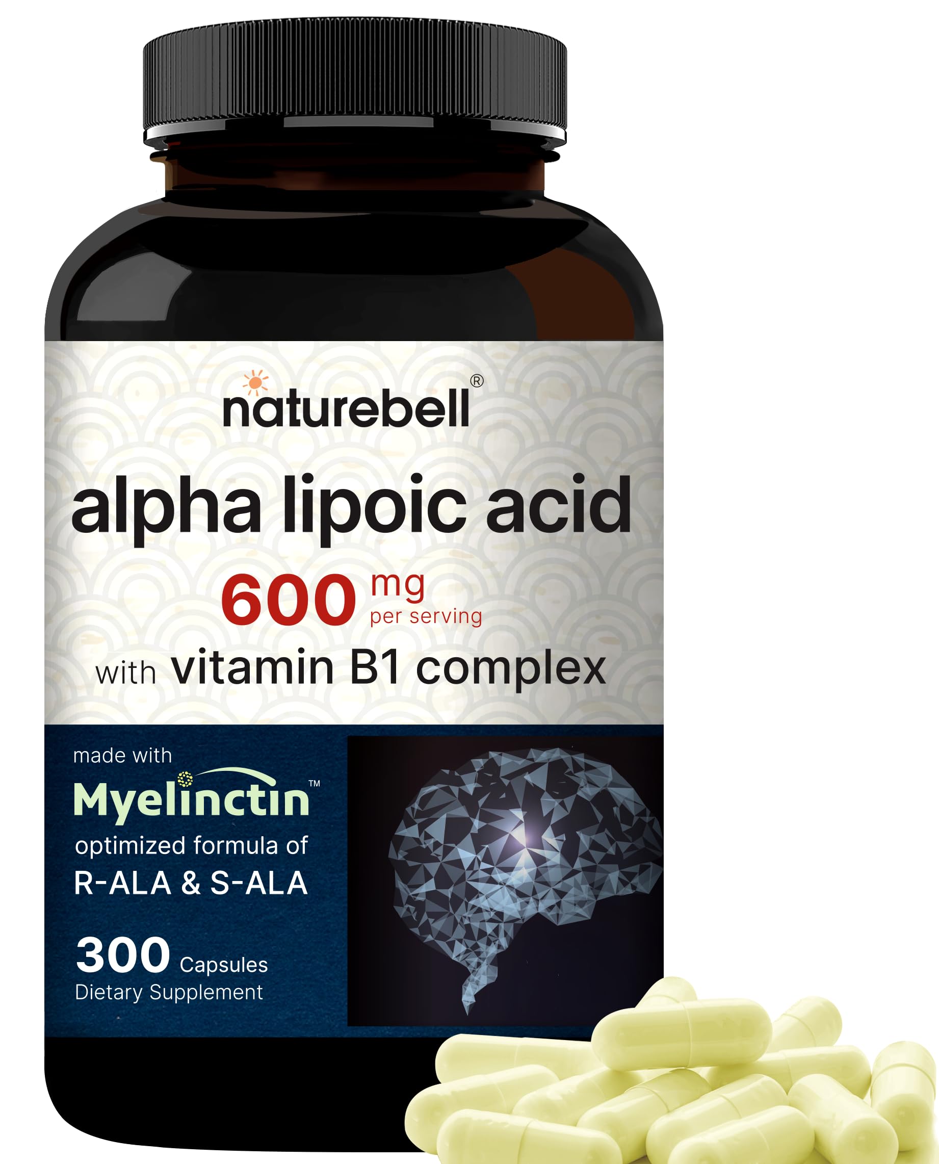 NatureBell Alpha Lipoico Complex: cápsulas en botella para apoyo antioxidante diario