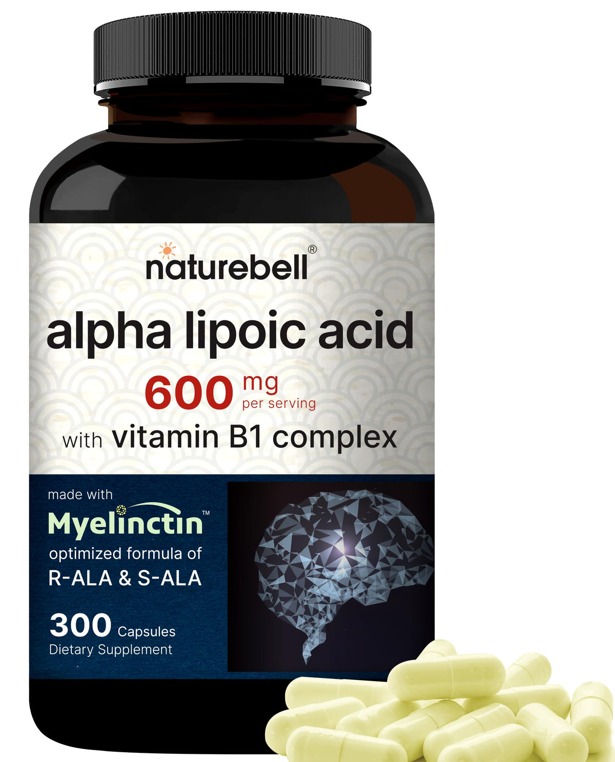 NatureBell Alpha Lipoico Complex: cápsulas en botella para apoyo antioxidante diario
