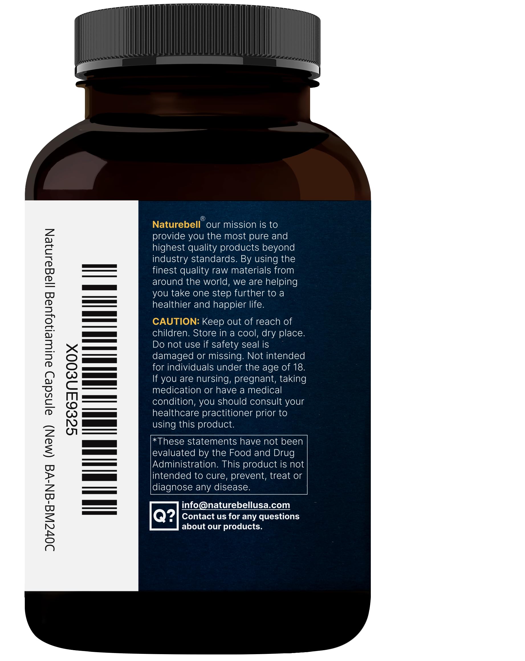 Ingredientes clave visibles en el envase NatureBell Benfotiamina con Thiamina