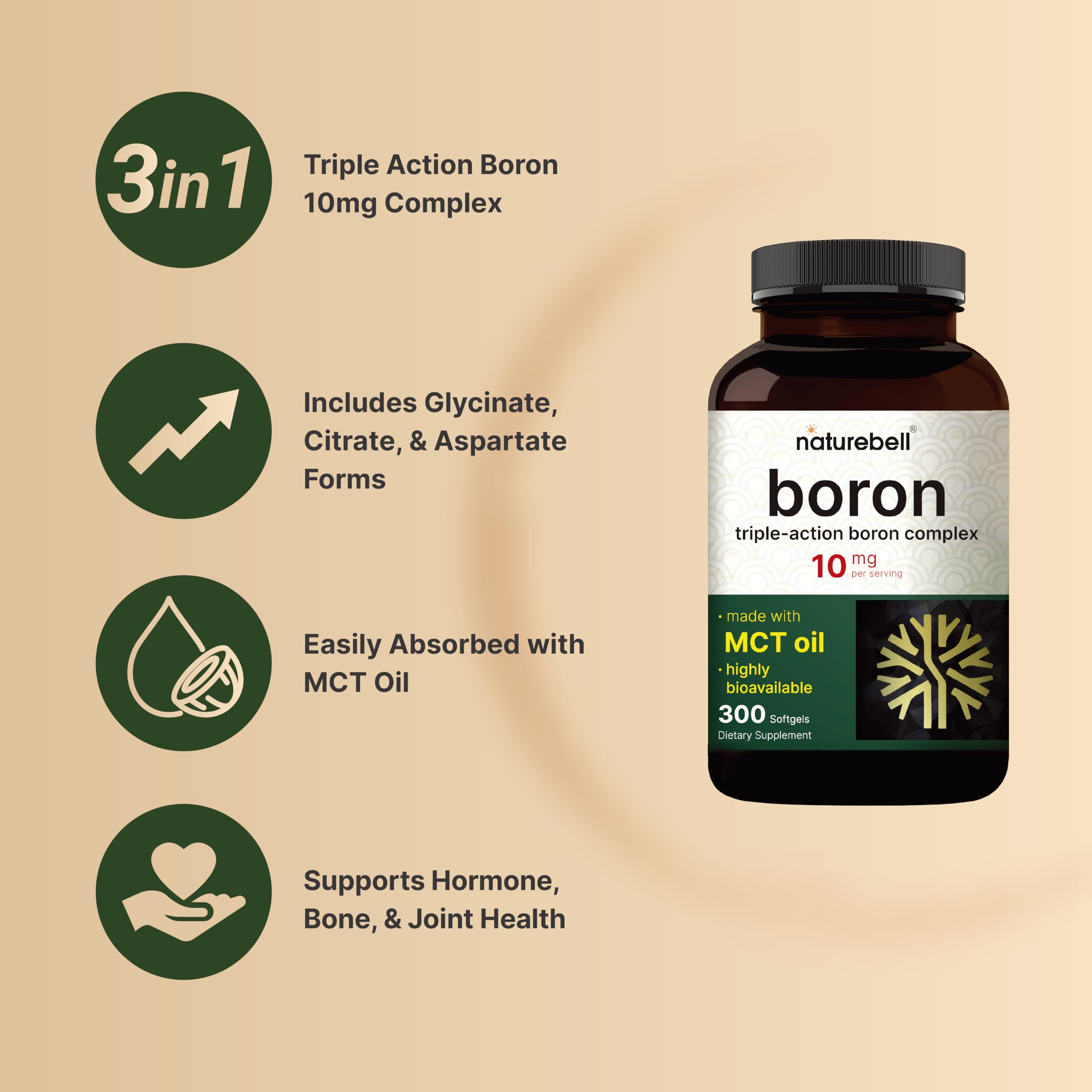 NatureBell Boron, aceite MCT de coco para mejor absorción