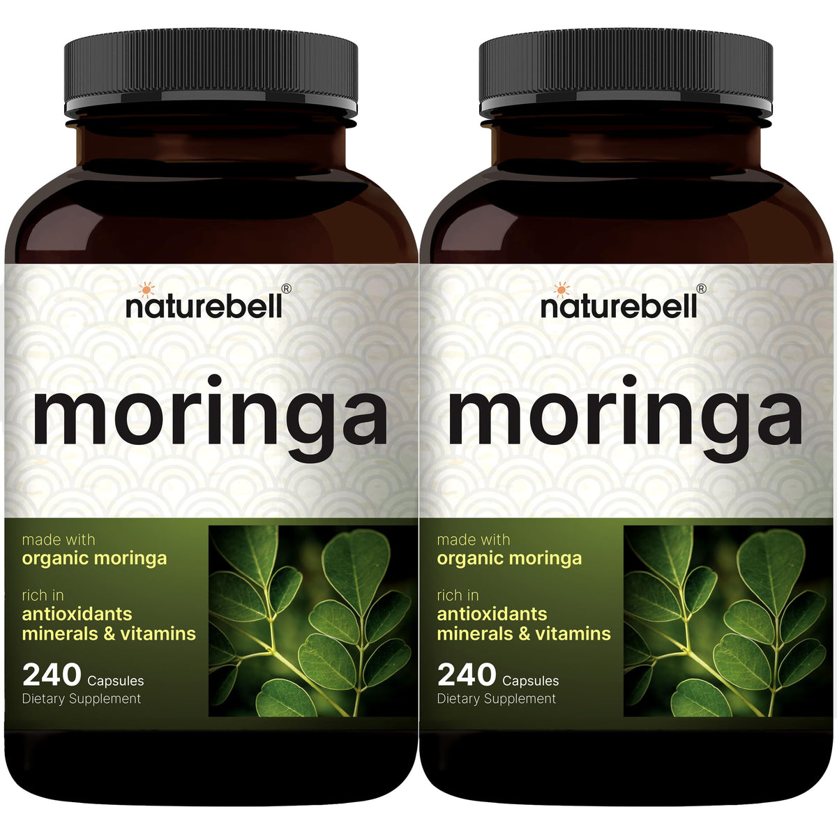 NatureBell cápsulas moringa 2-pack en botella para uso diario y energía