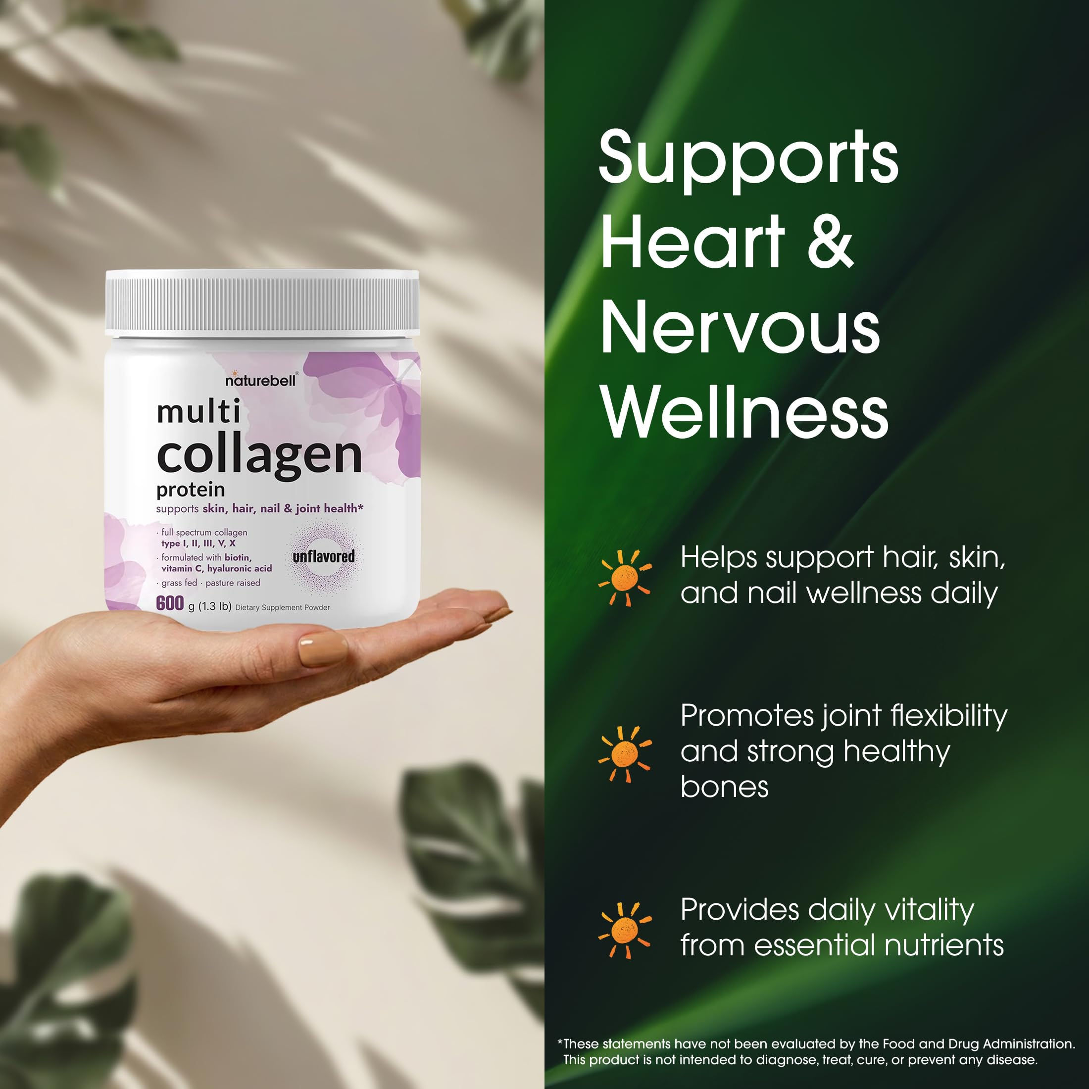 NatureBell Colágeno con biotina y vitamina C para soporte diario.