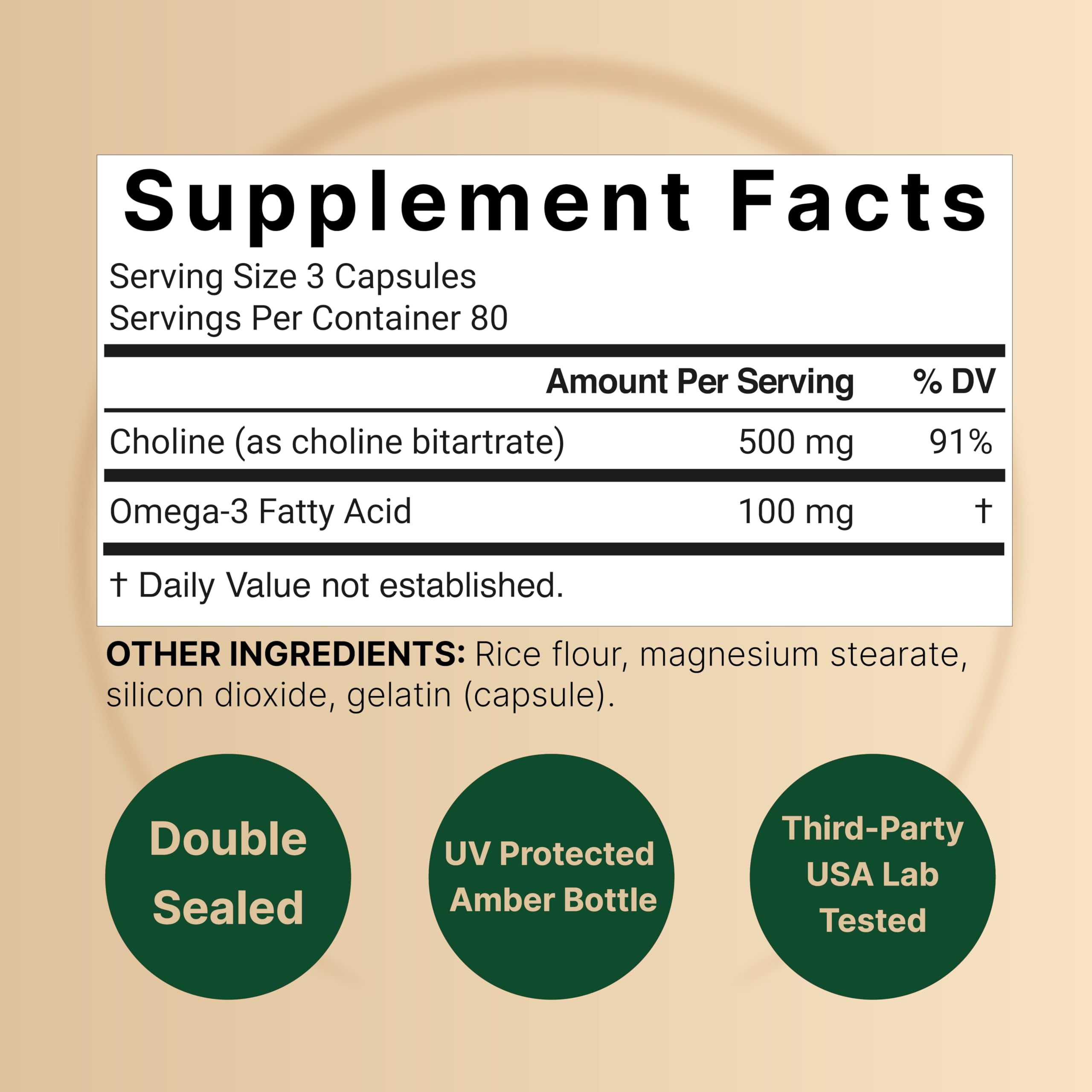 NatureBell Colina 500 mg con Omega-3, etiqueta frontal legible.