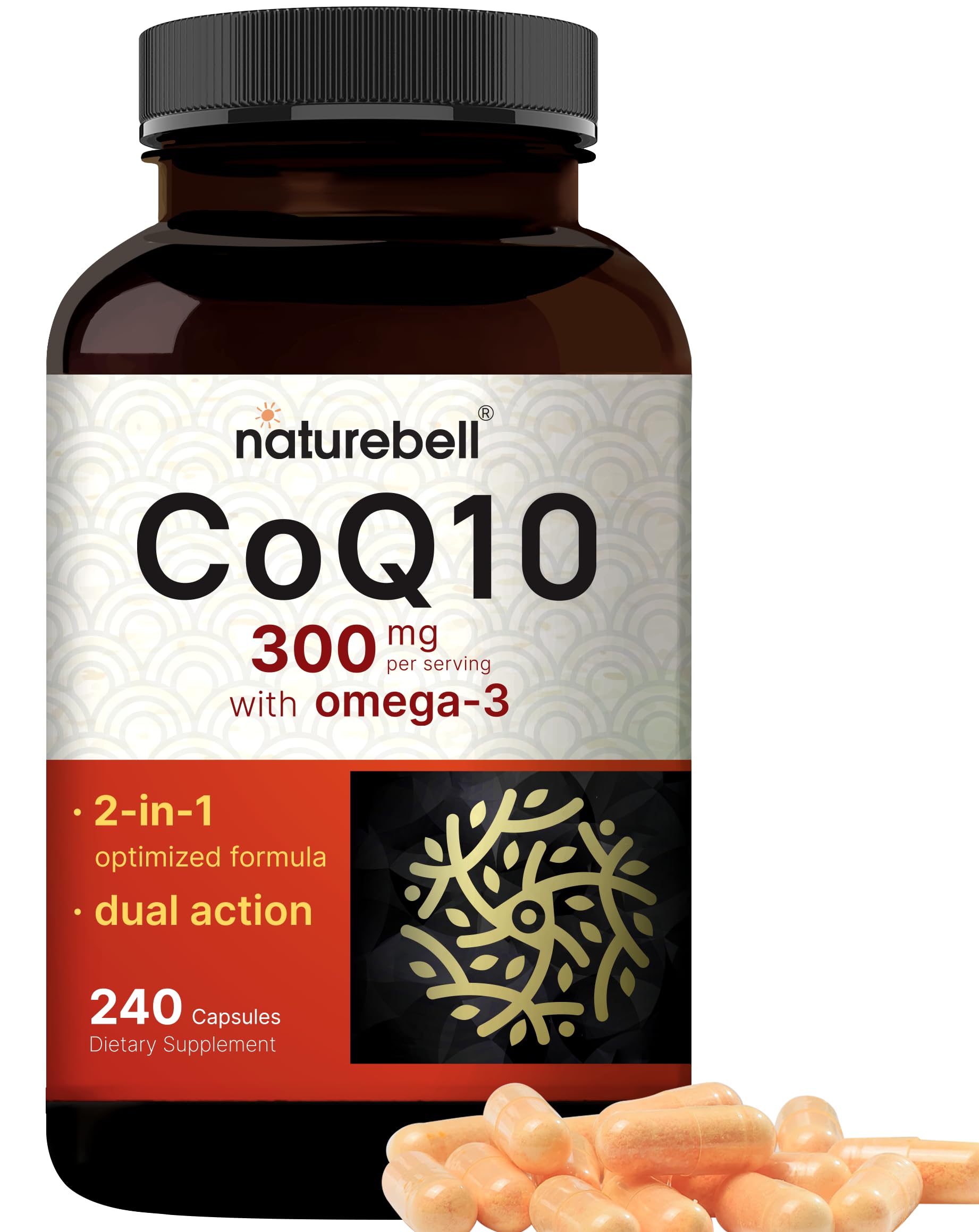 NatureBell CoQ10 300 mg - botella frontal, apoyo al corazón y energía diaria