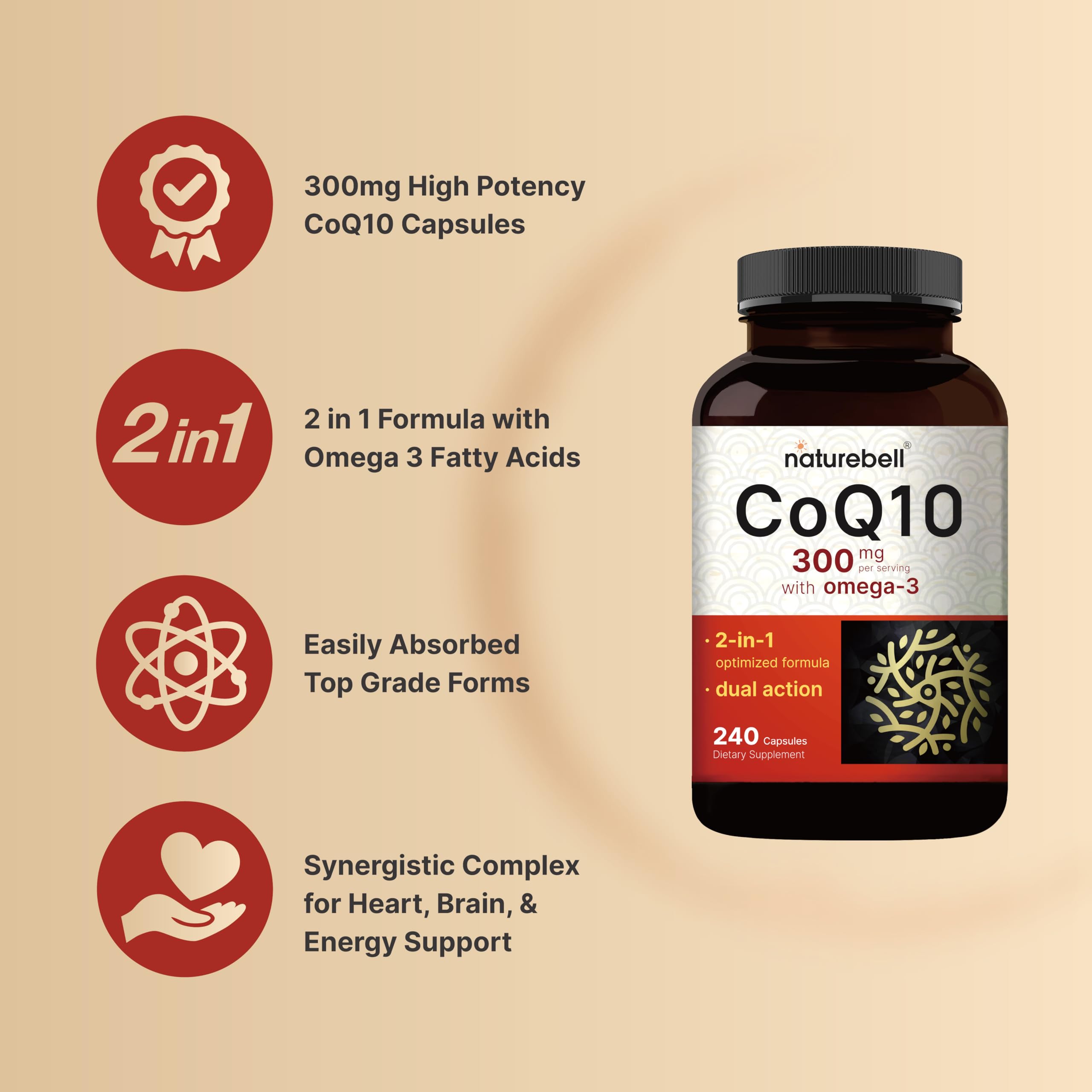 NatureBell CoQ10 300 mg - etiqueta detallada con información de calidad