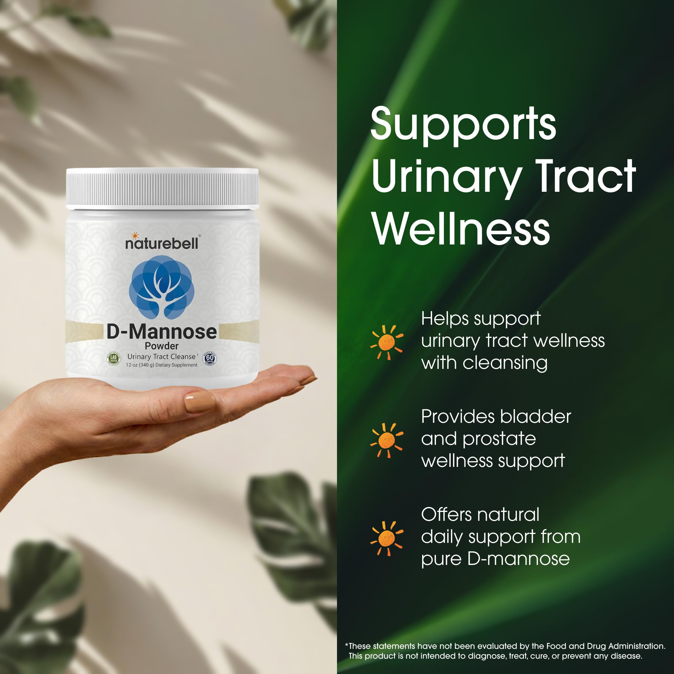NatureBell D-Mannose, uso diario para mujeres, limpieza cotidiana