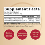 NatureBell D3 K2 50k en cápsulas, absorción mejorada gracias al aceite de coco.