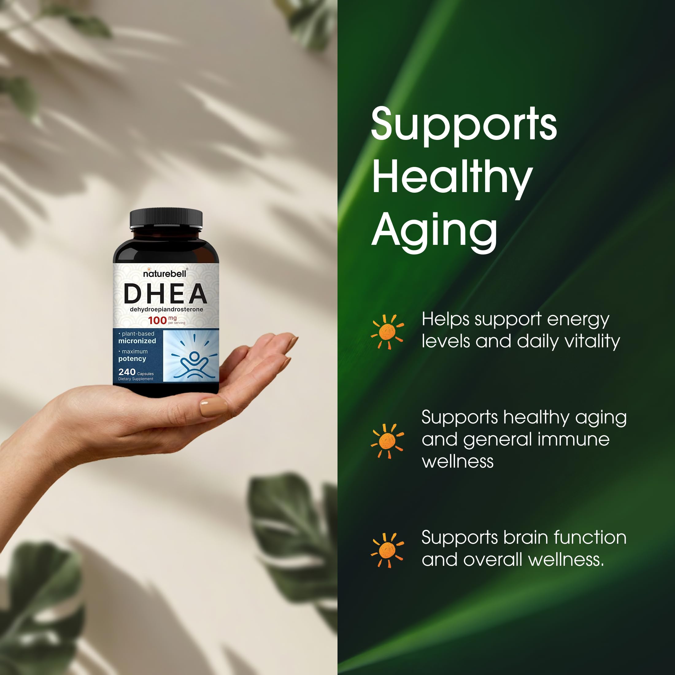NatureBell DHEA, caja externa, presentación práctica para almacenamiento.