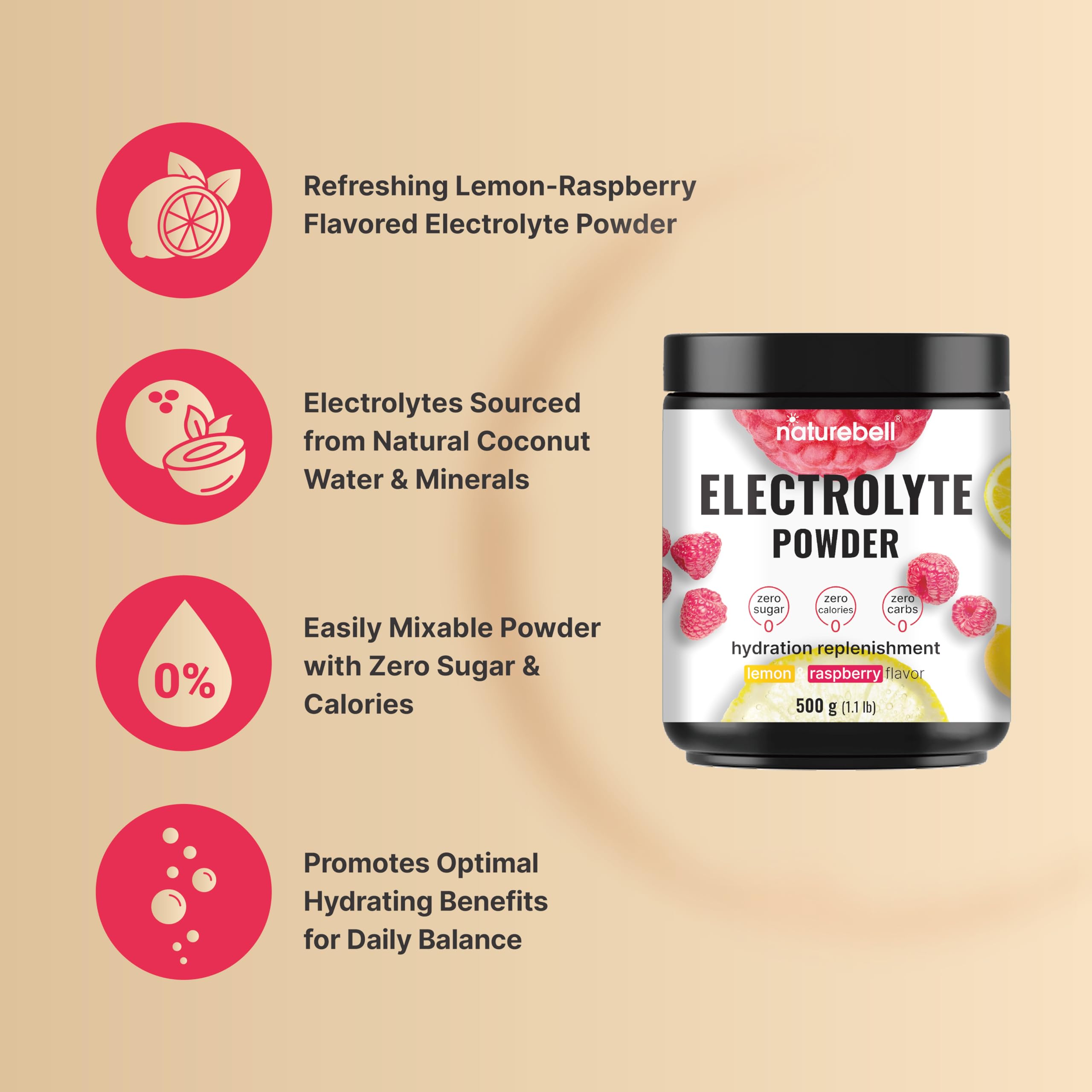 NatureBell electrolitos mezcla rápida en agua, sabor refrescante