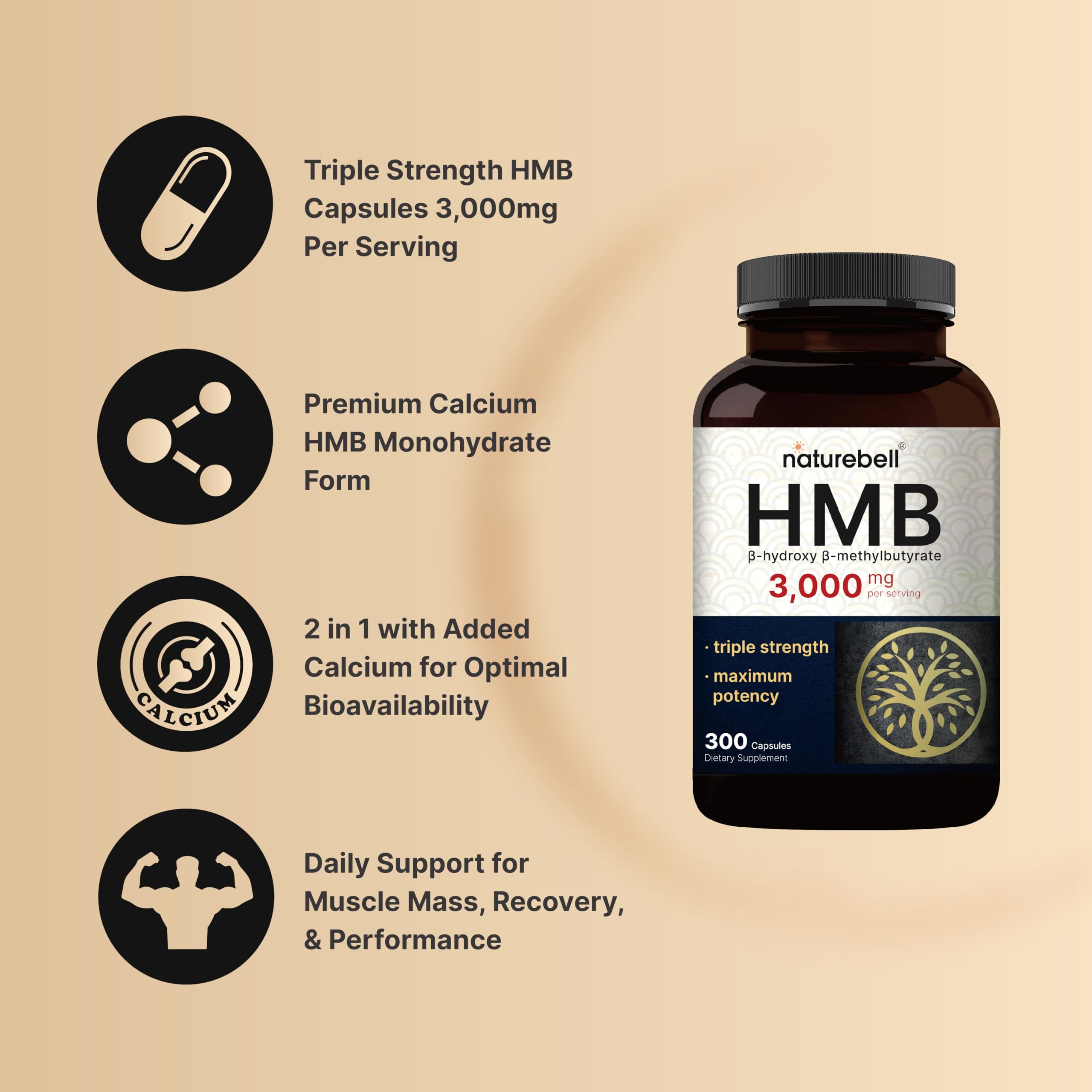 NatureBell HMB 3,000 mg - etiqueta clara: ingrediente clave para soporte muscular