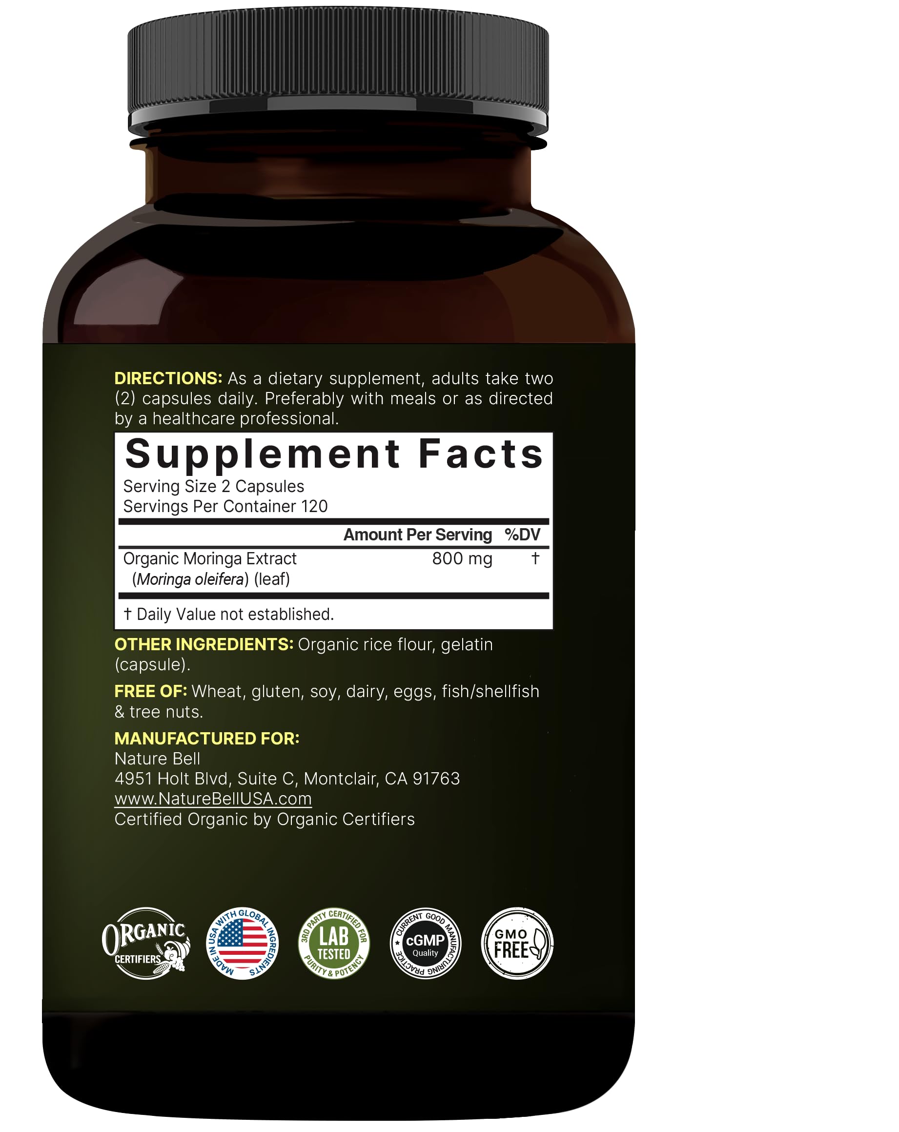NatureBell hojas frescas moringa de India, origen natural y puro