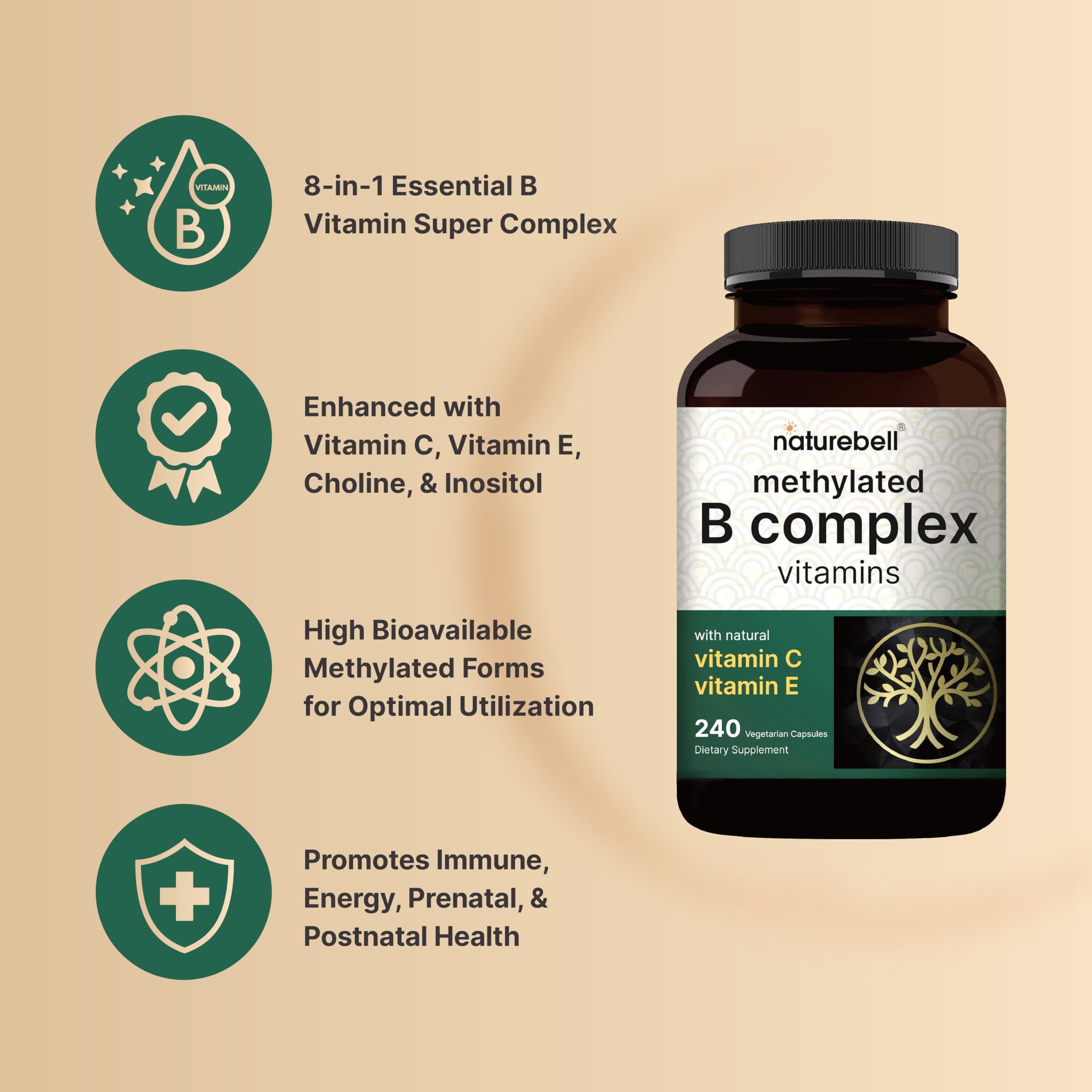 NatureBell Ingredientes clave B Metilados, soporte esencial para el rendimiento diario.