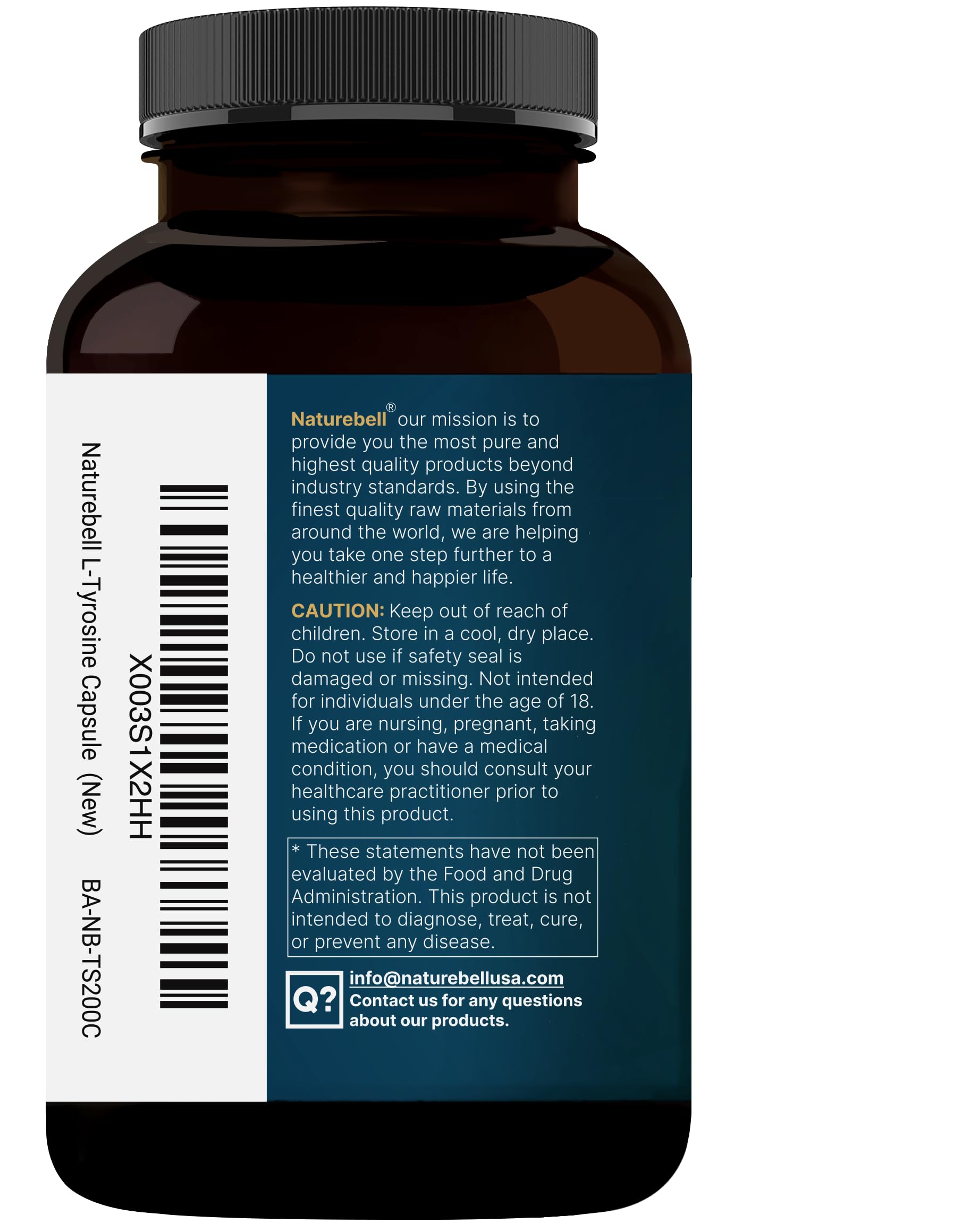 NatureBell L-Tirosina: empaque claro que resalta calidad y pureza