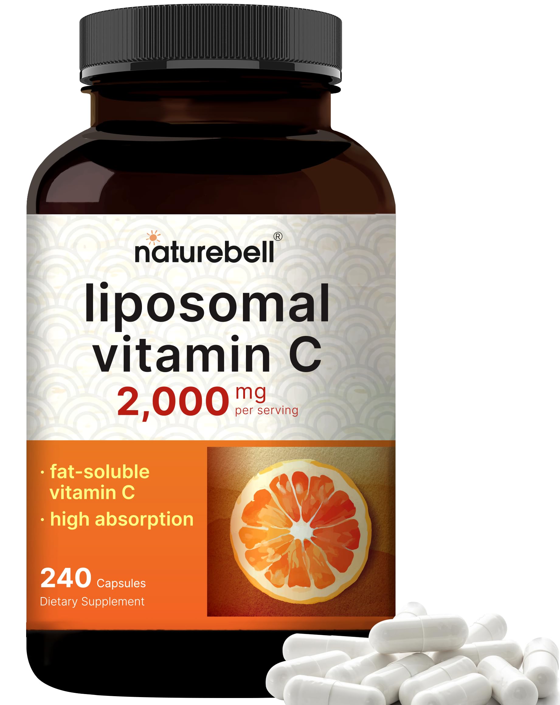 NatureBell Liposomal Vitamina C 2000mg en botella, alta biodisponibilidad para días activos.