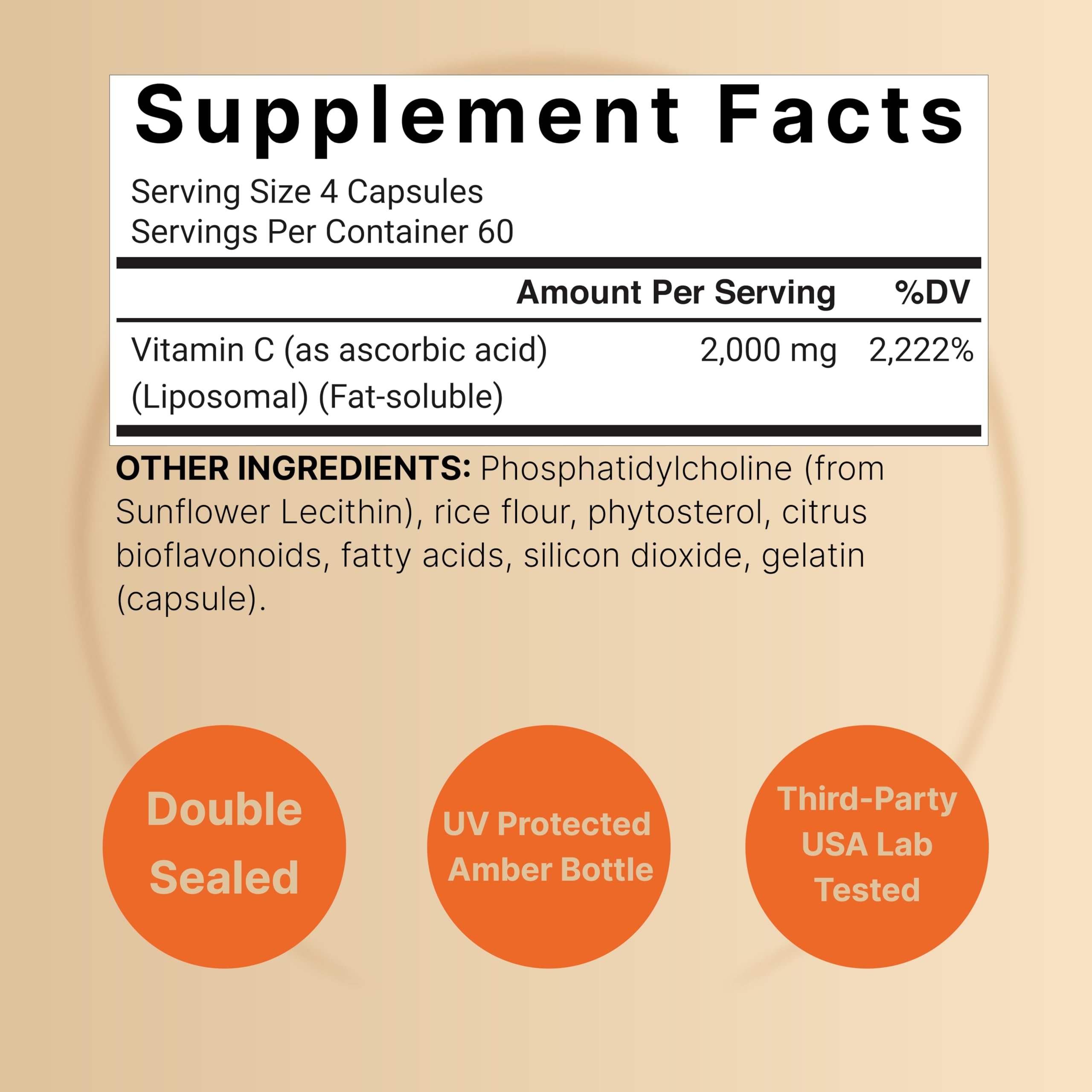 NatureBell Liposomal Vitamina C cápsulas, primer plano, mayor absorción celular para apoyo diario.