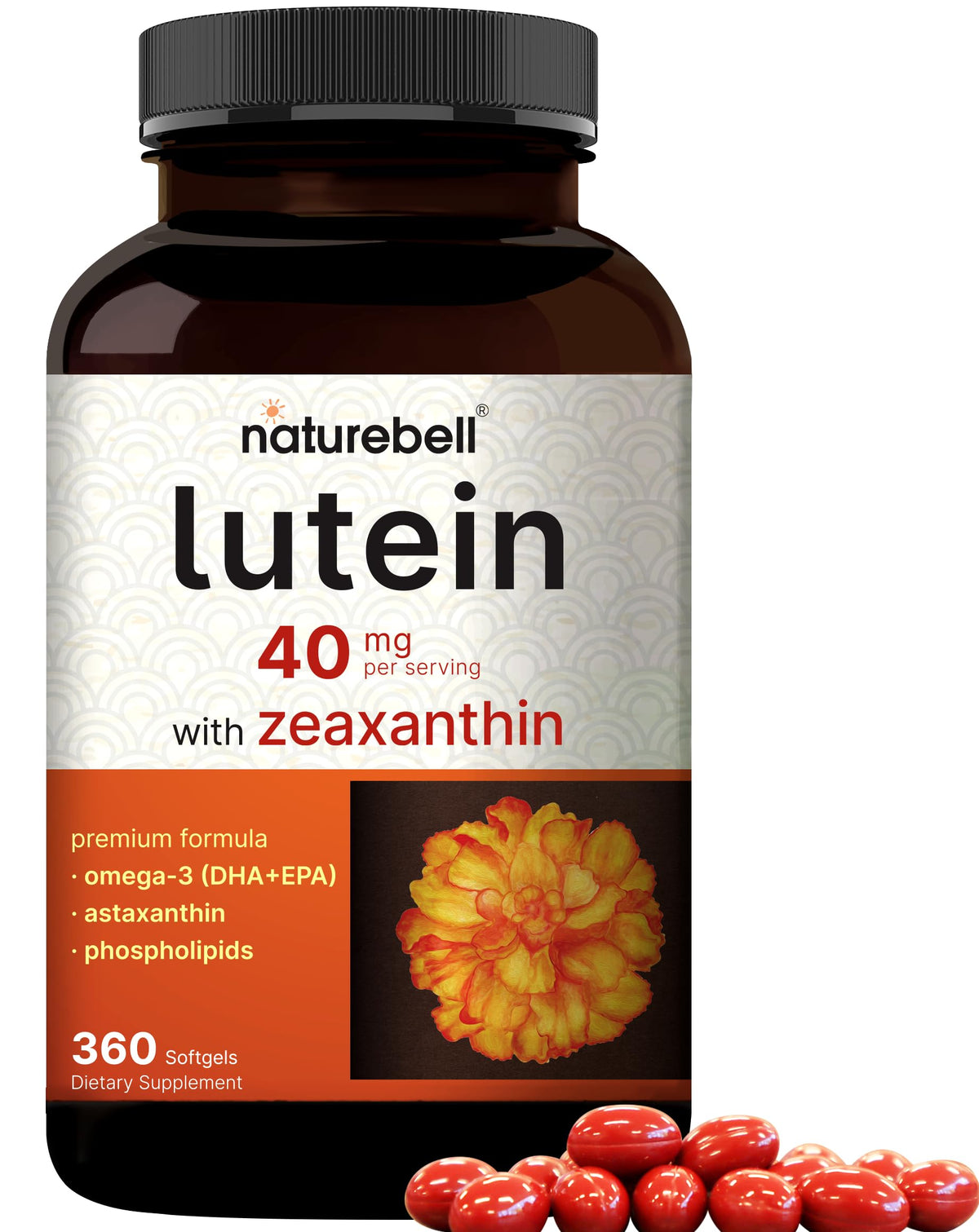 NatureBell Luteína 40 mg con Zeaxantina 1600 mcg, botella para apoyar la visión diaria.