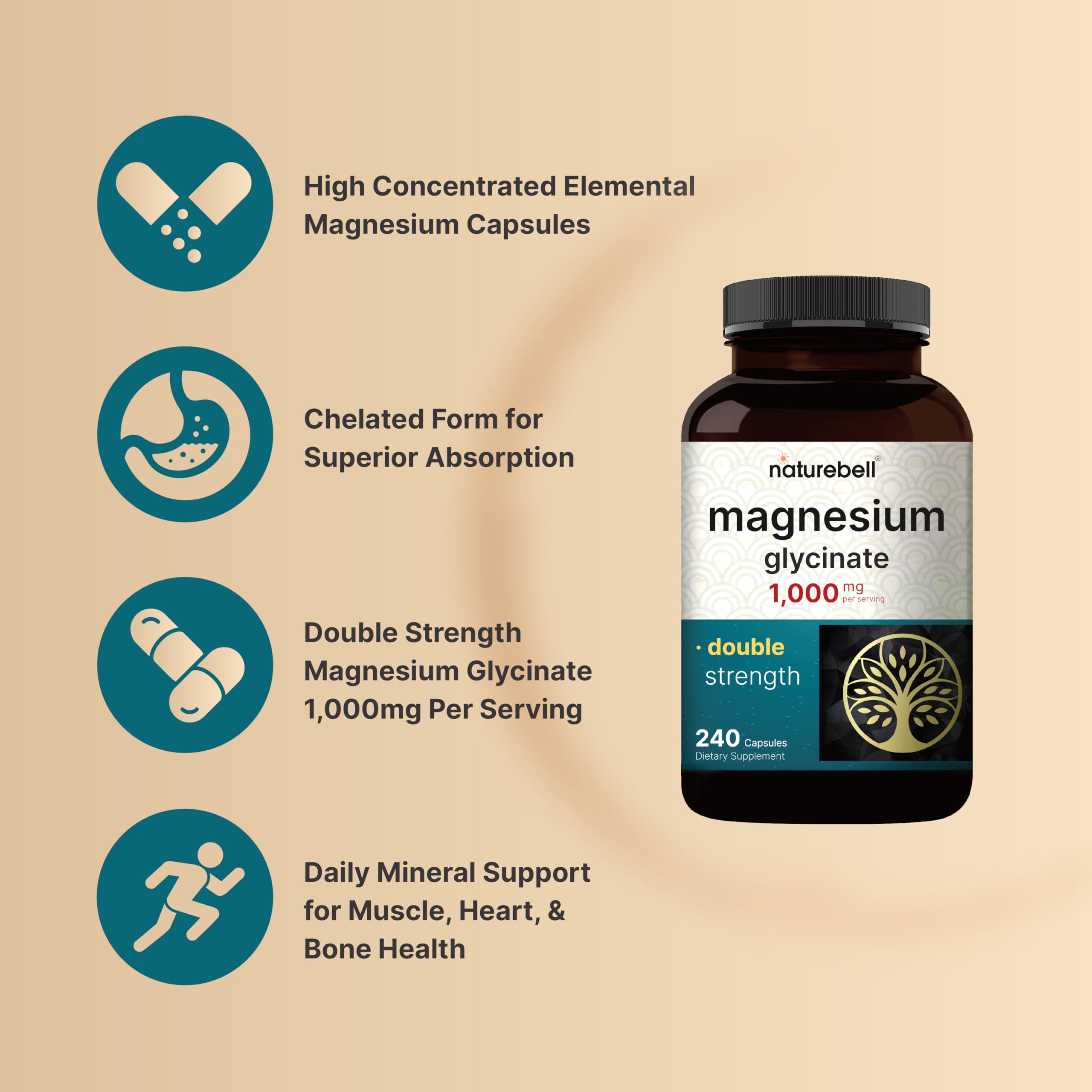 NatureBell magnesio glicinato etiqueta: información clara de ingredientes