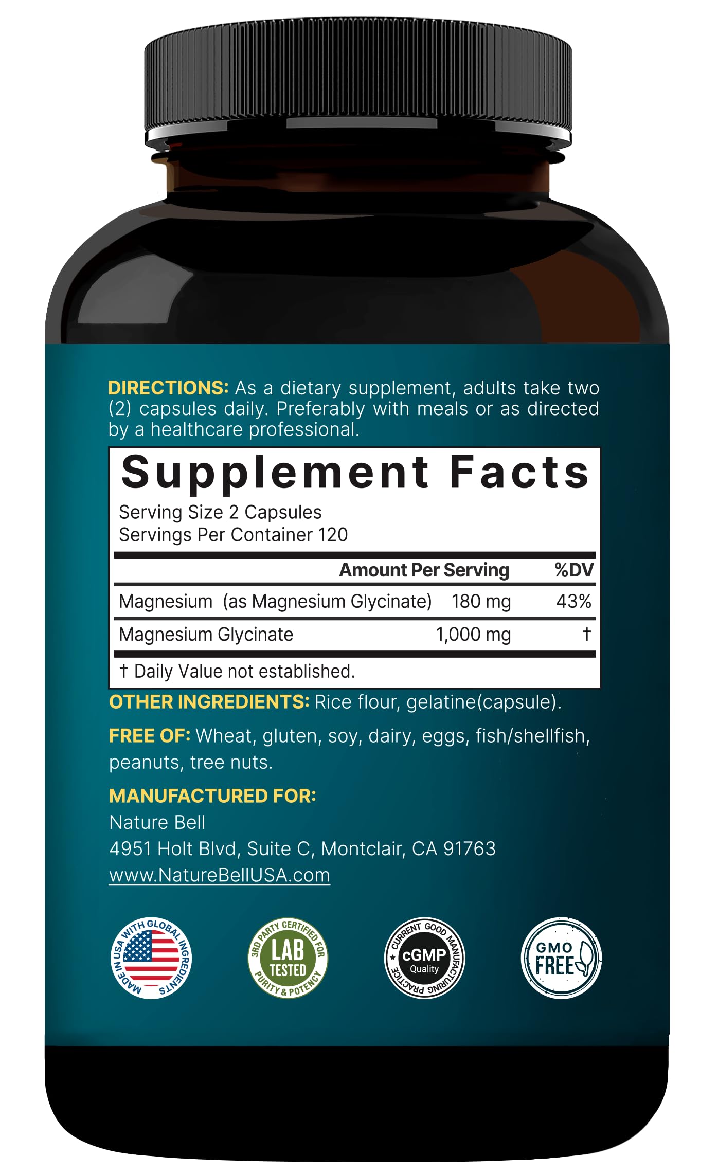 NatureBell magnesio glicinato ingrediente puro: libre de alérgenos