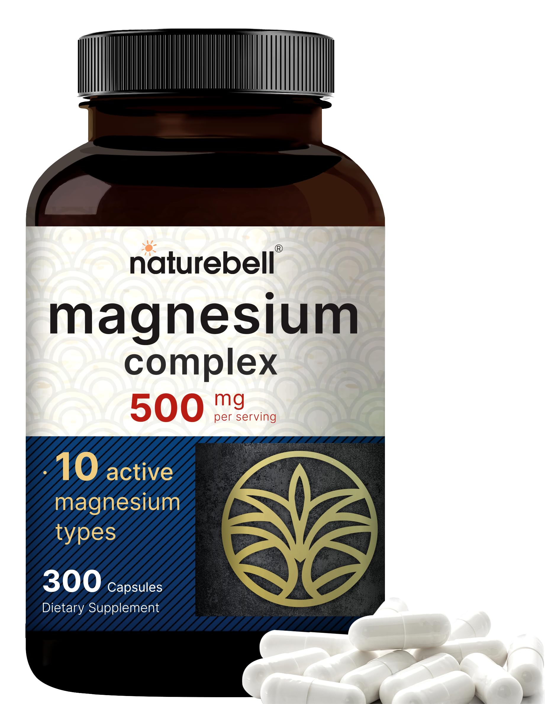 NatureBell Magnesium Complex 500mg, botella de cápsulas para apoyo diario de magnesio.