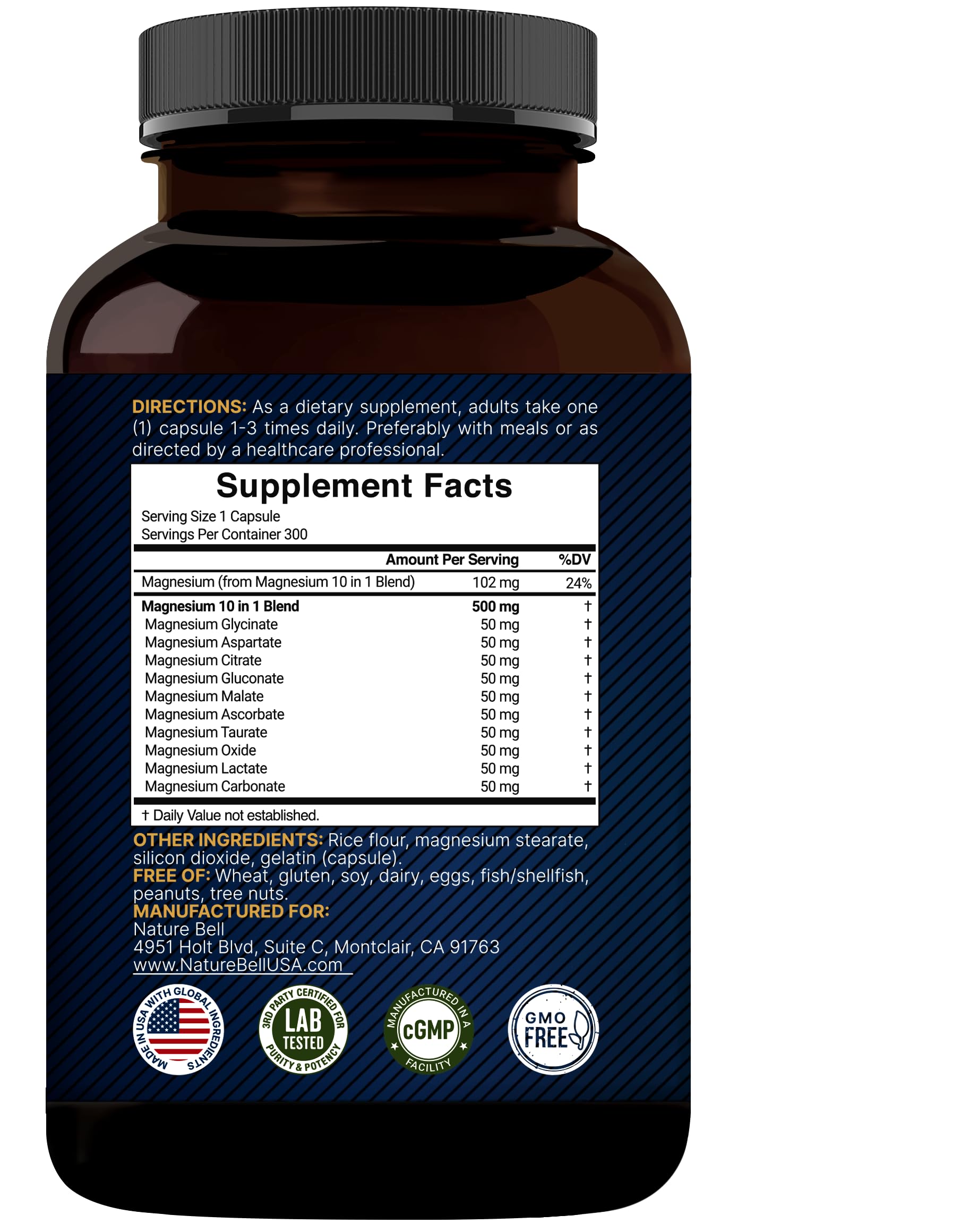 NatureBell Magnesium Complex 500mg, toma diaria para estilo de vida saludable.