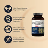 NatureBell Magnesium Complex 500mg, etiqueta diez-en-uno destaca ingredientes quelados.