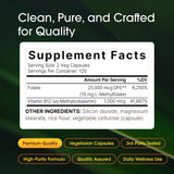 Etiqueta de NatureBell Metilfolato 15 mg de cerca, información de ingredientes.