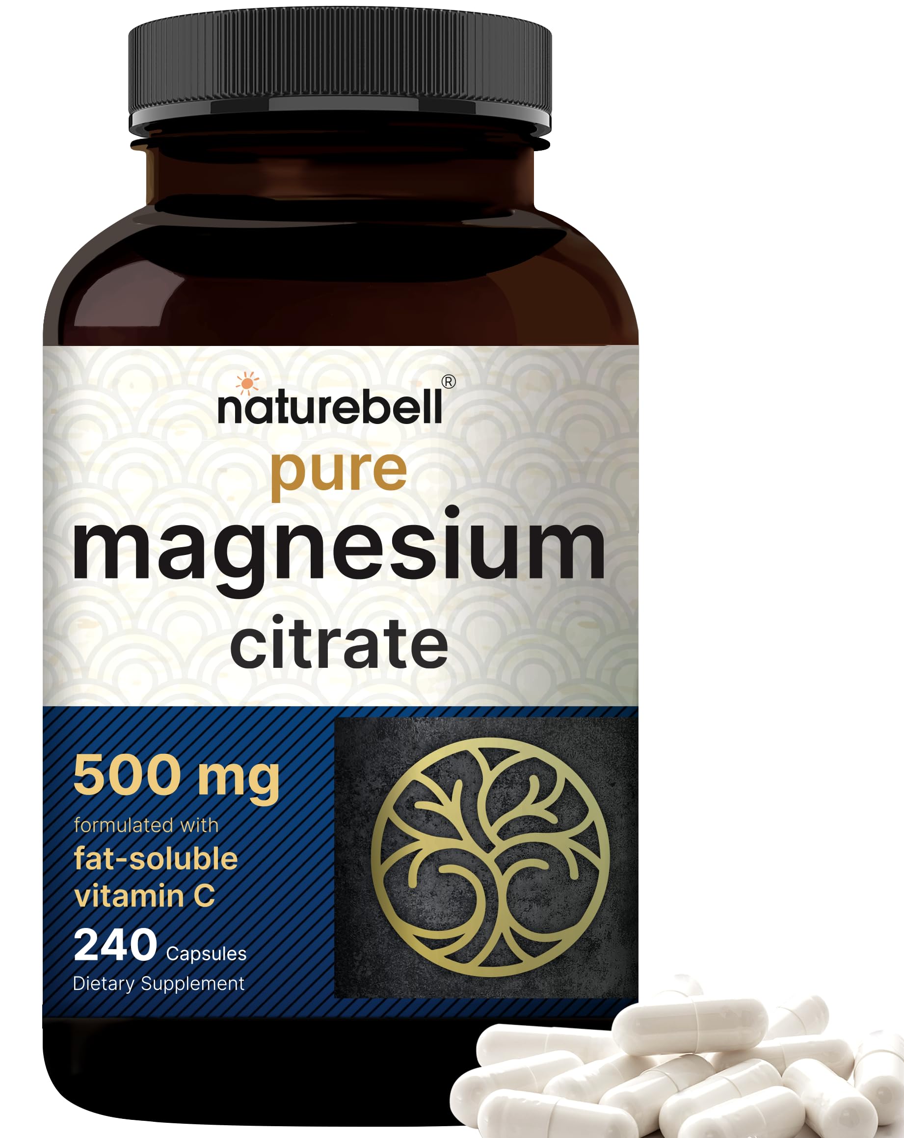 NatureBell magnesio citrato en botella frontal, opción conveniente para energía diaria.