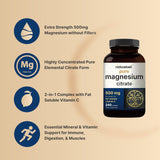 NatureBell citrato de magnesio, cápsulas 500 mg, porción diaria fácil de tomar.